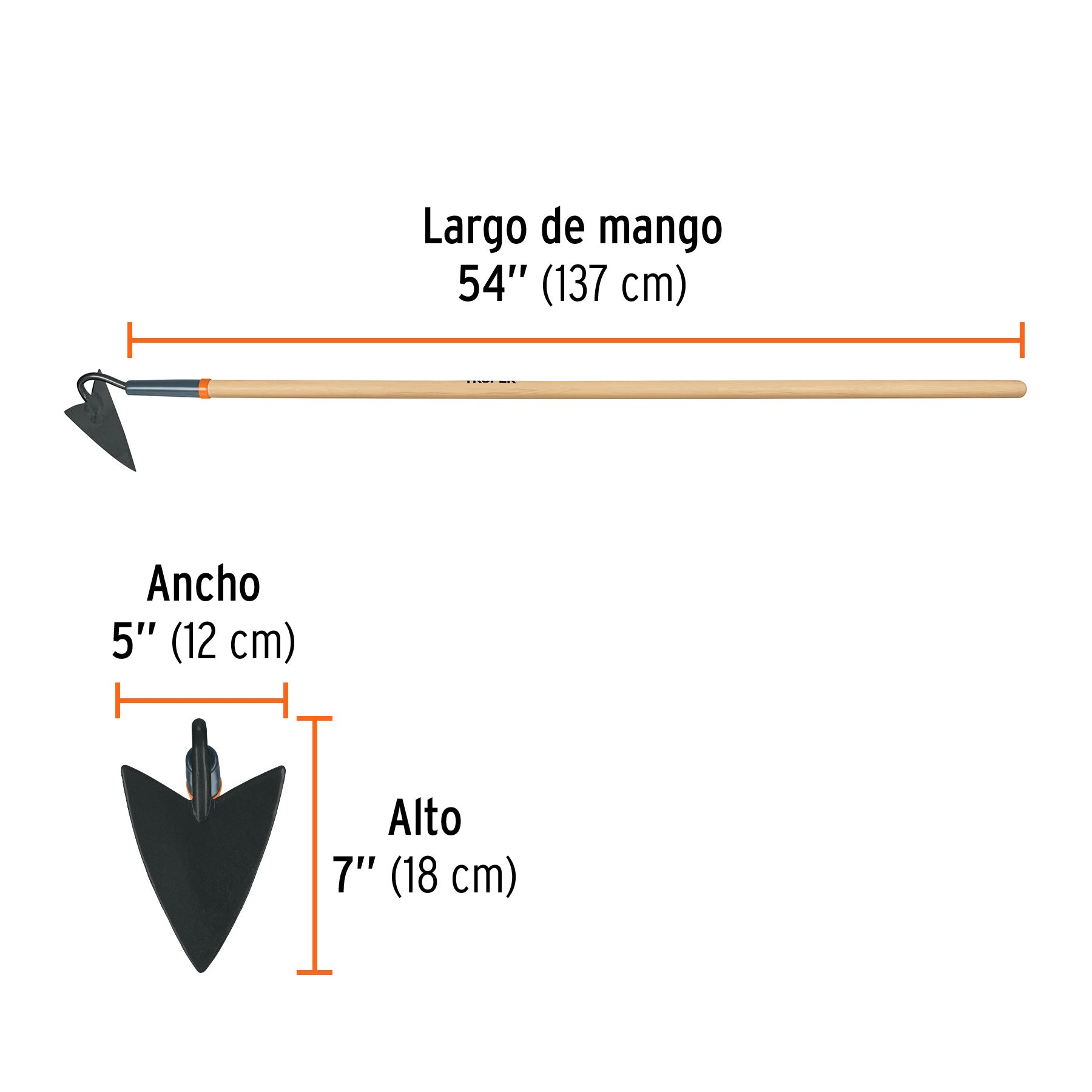 Azadón triangular jardinero con mango de madera 54', Truper
