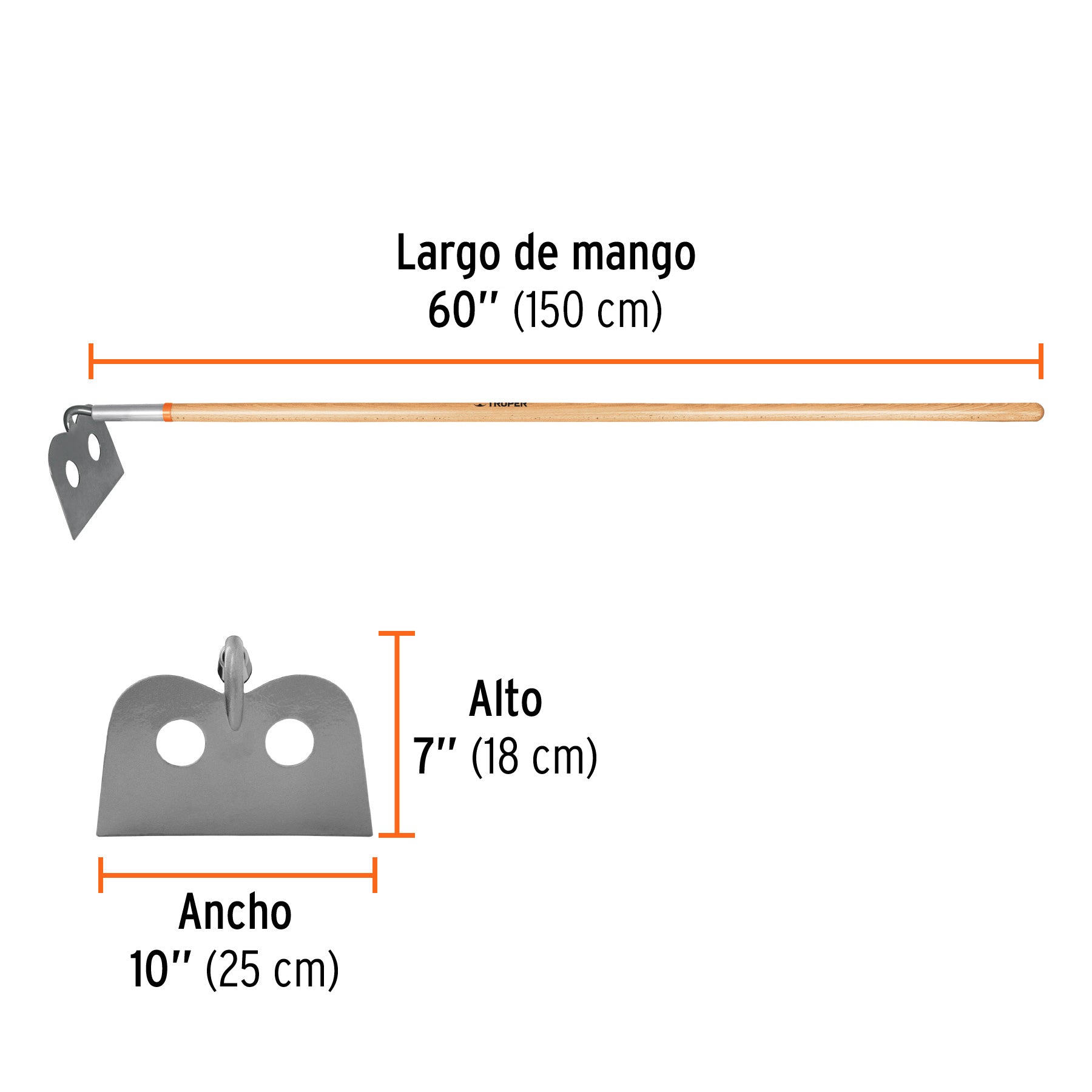 Azadón mezclero cabeza forjada, 10" de ancho, mango 60"