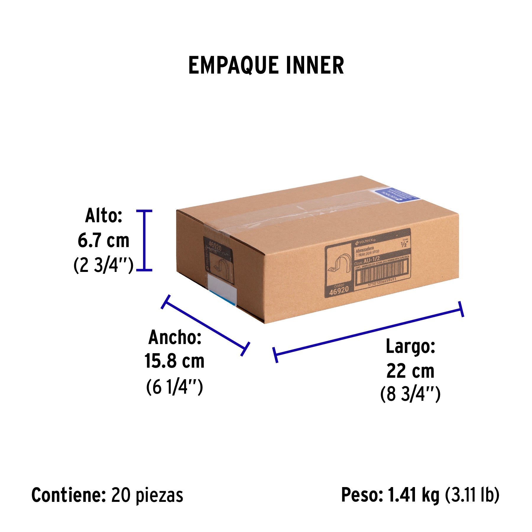 Abrazadera de tubo tipo uña 1/2", bolsa con 10 pzas, Volteck