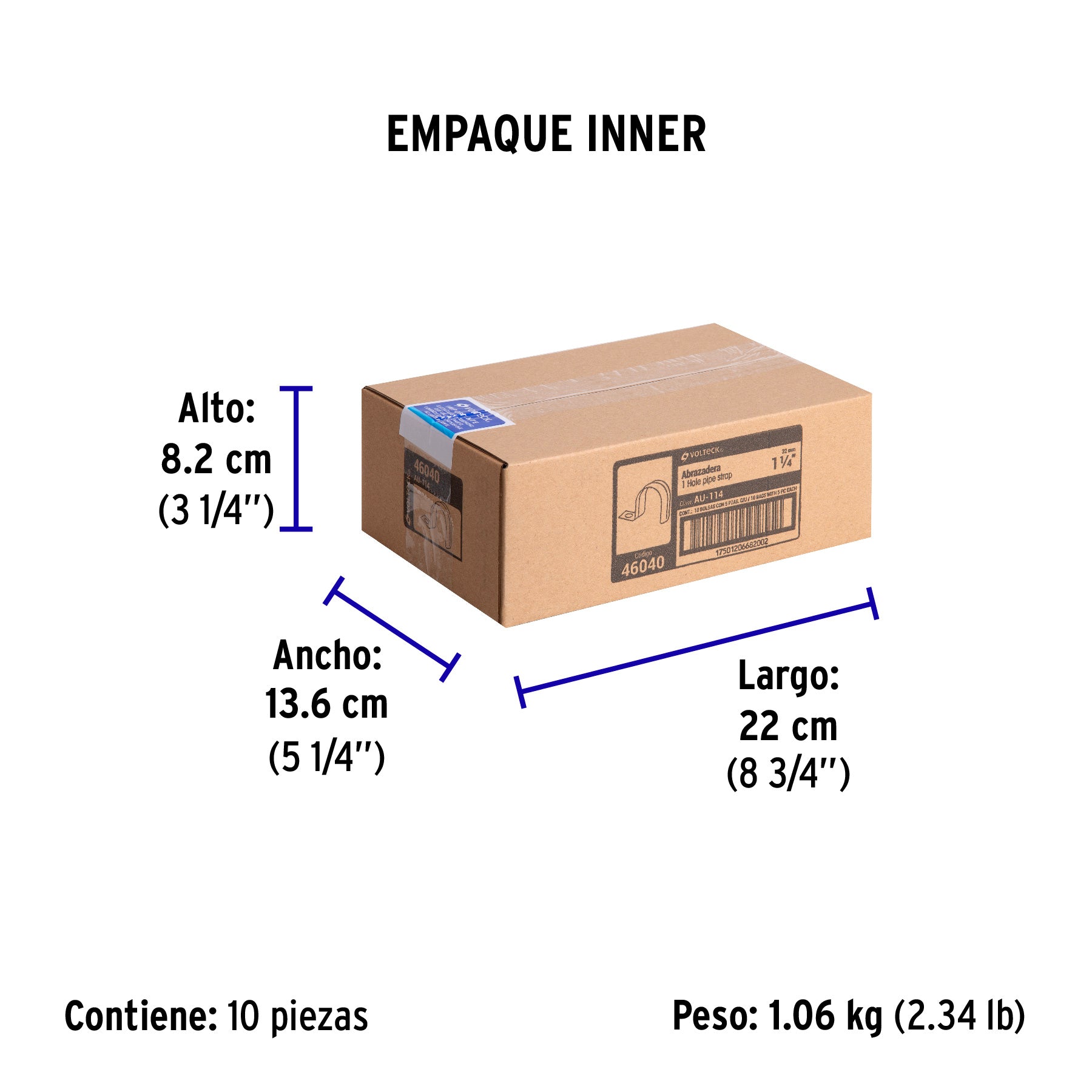 Abrazadera tubo tipo uña 1-1/4", bolsa con 5 pzas, Volteck