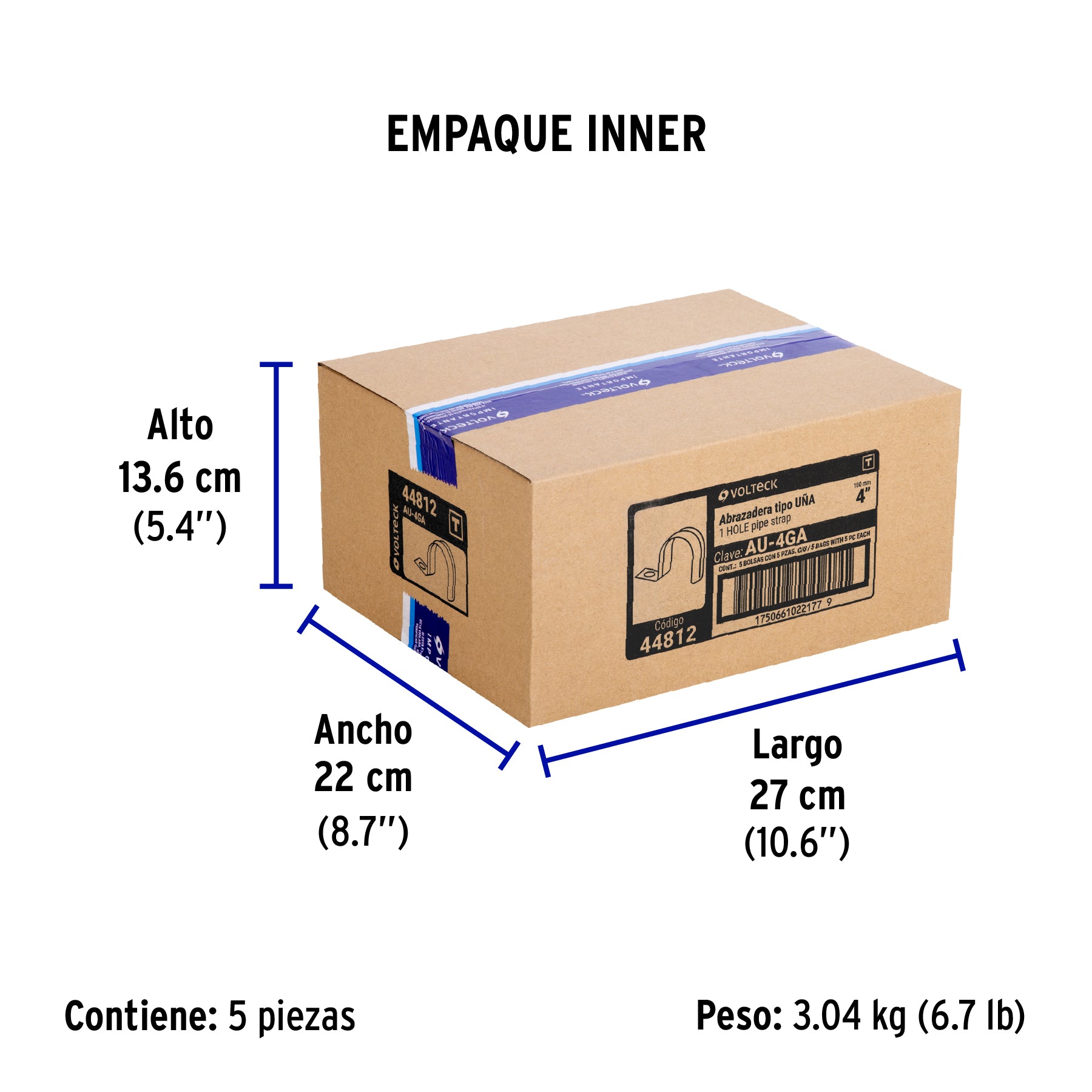 Bolsa c/5 abrazaderas tipo uña 4' p/tubo pared gruesa