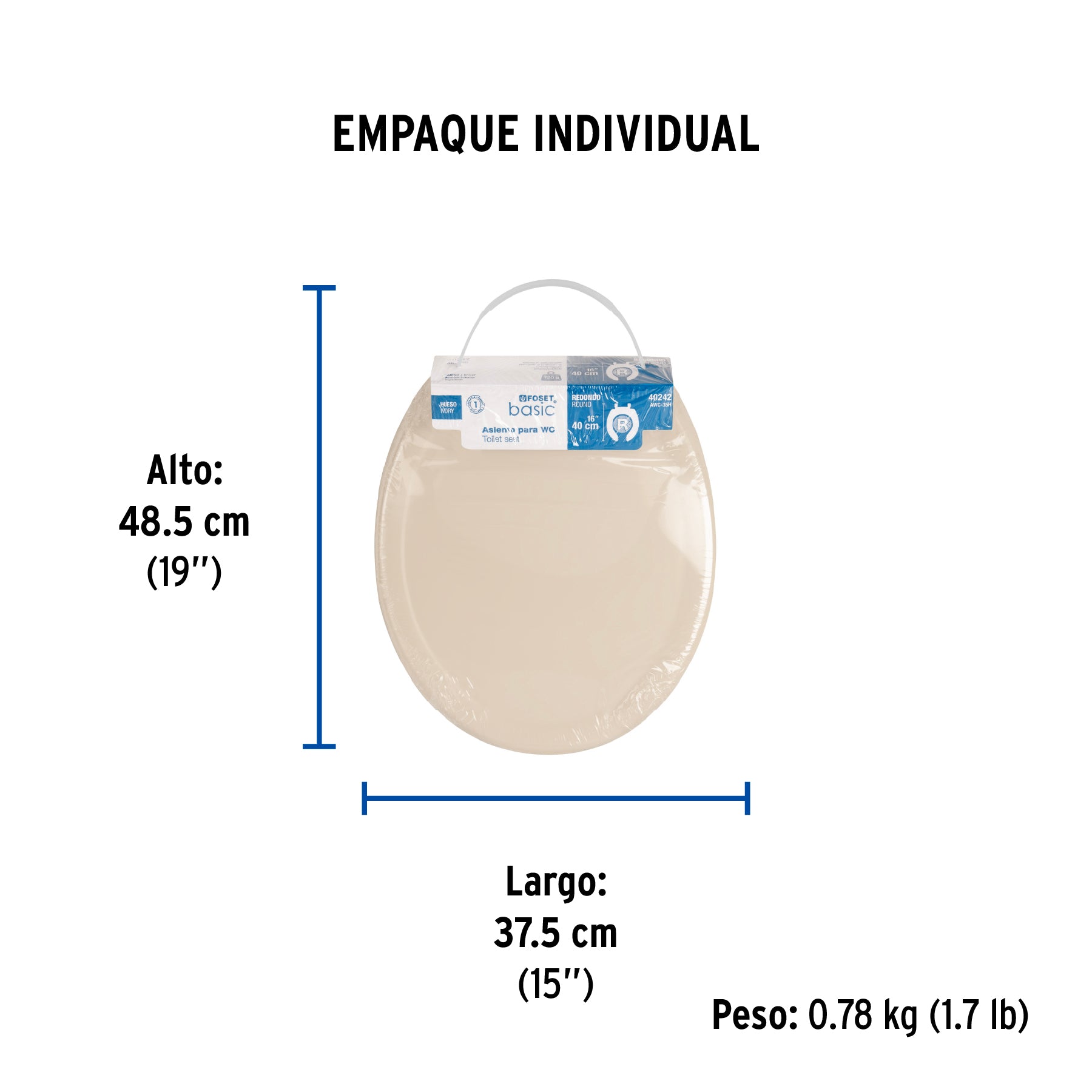 Asiento ligero con tapa para WC, hueso, Foset Basic