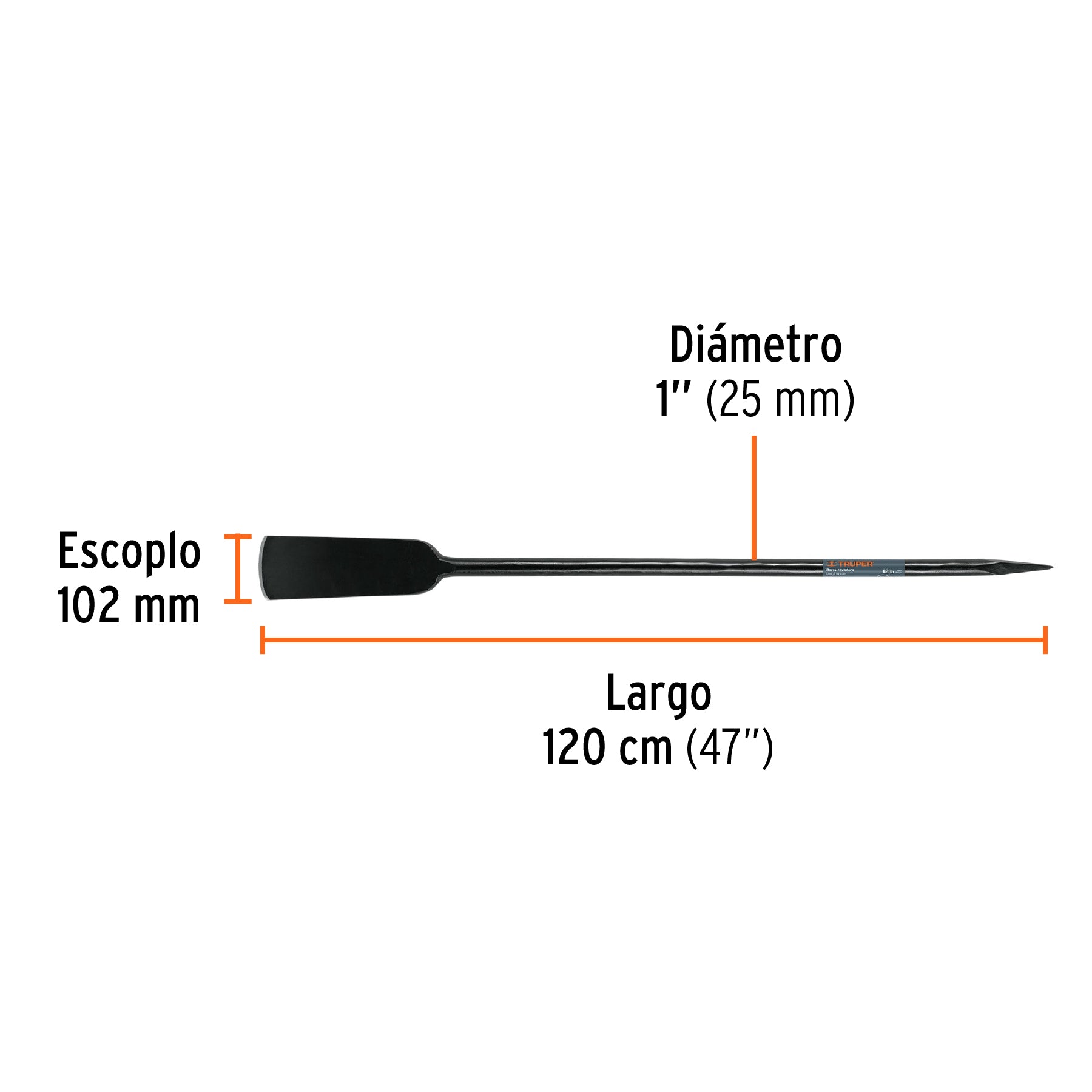 Barra cavadora 1-1/8" 1200 mm x 102 mm