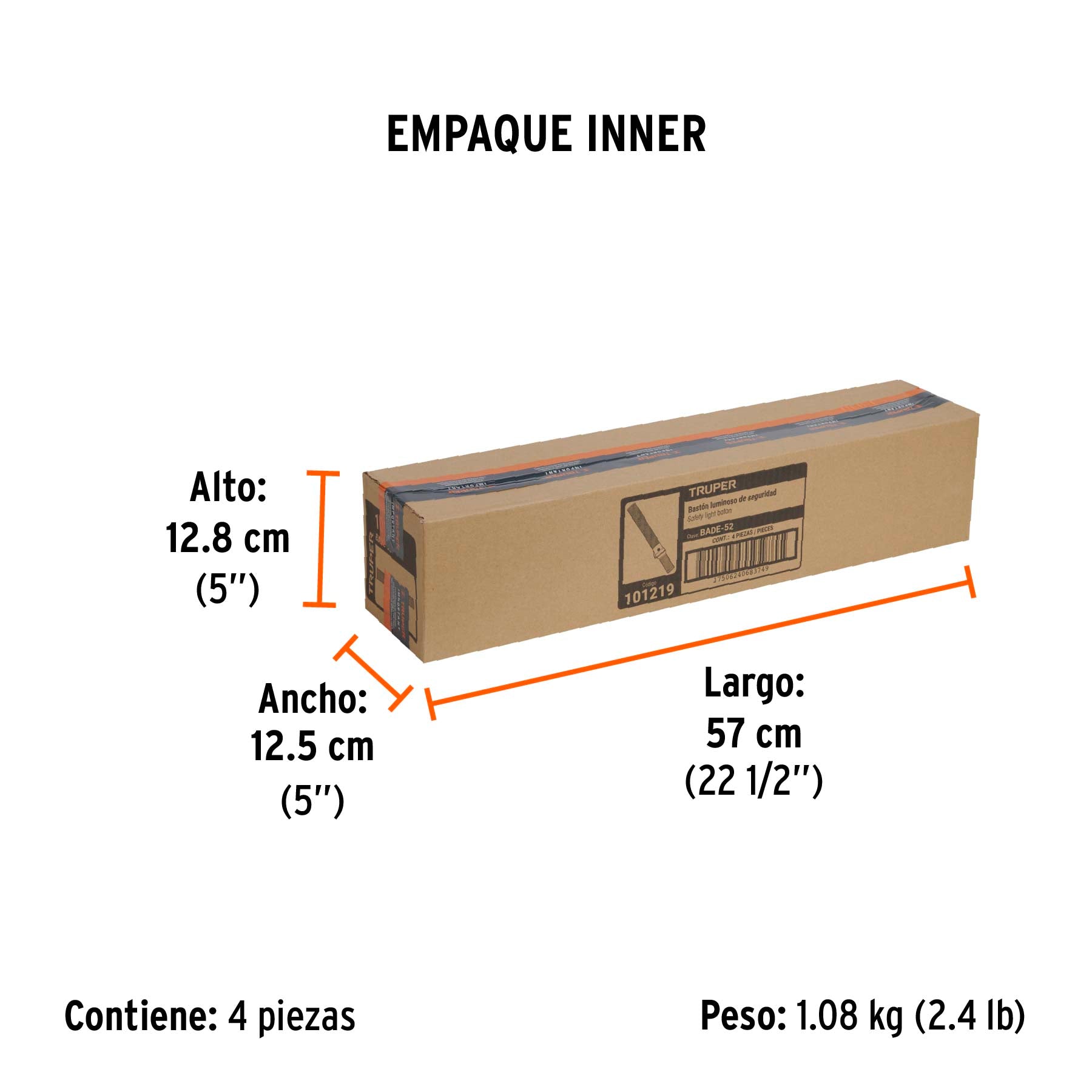 Bastón de seguridad de luz LED, 52 cm