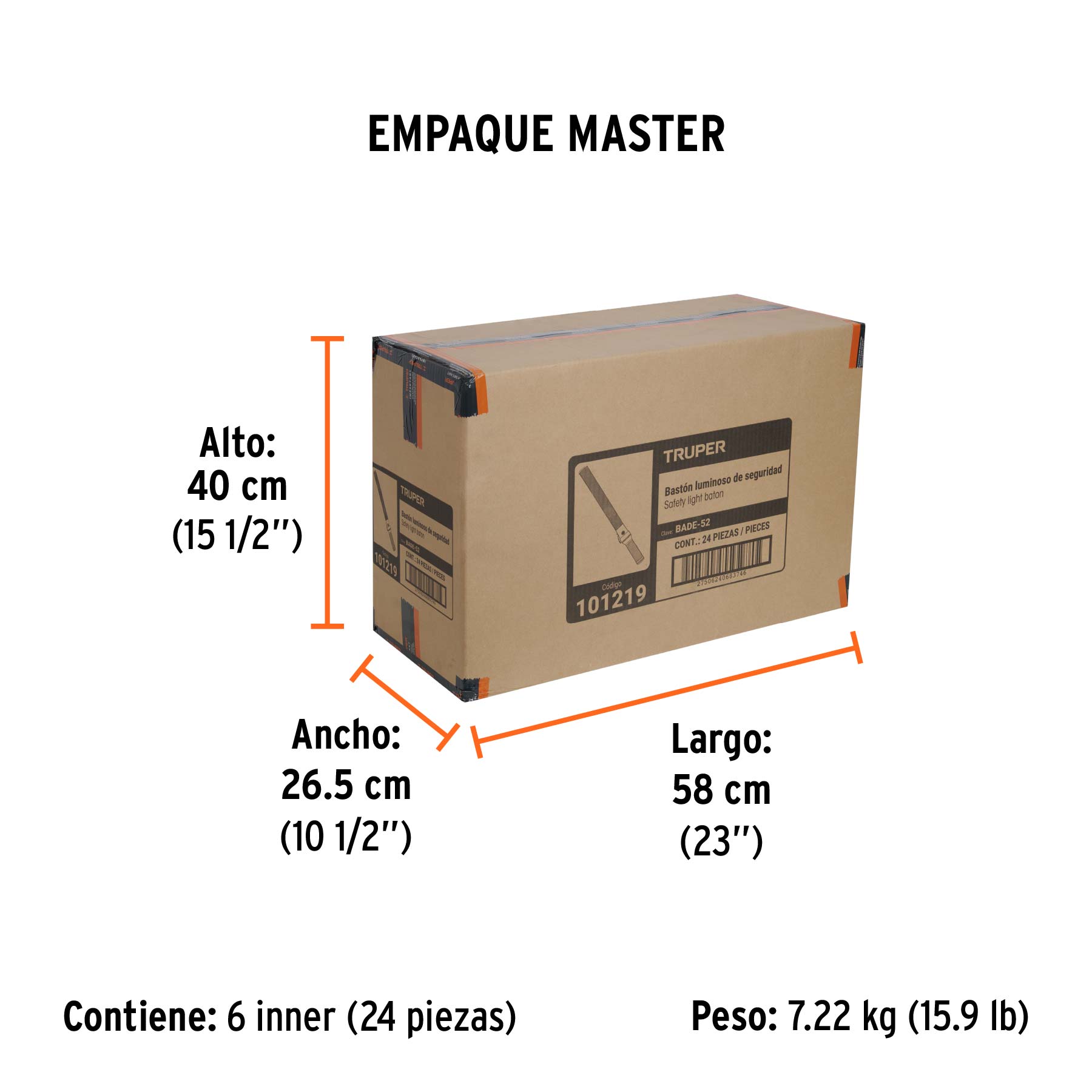Bastón de seguridad de luz LED, 52 cm