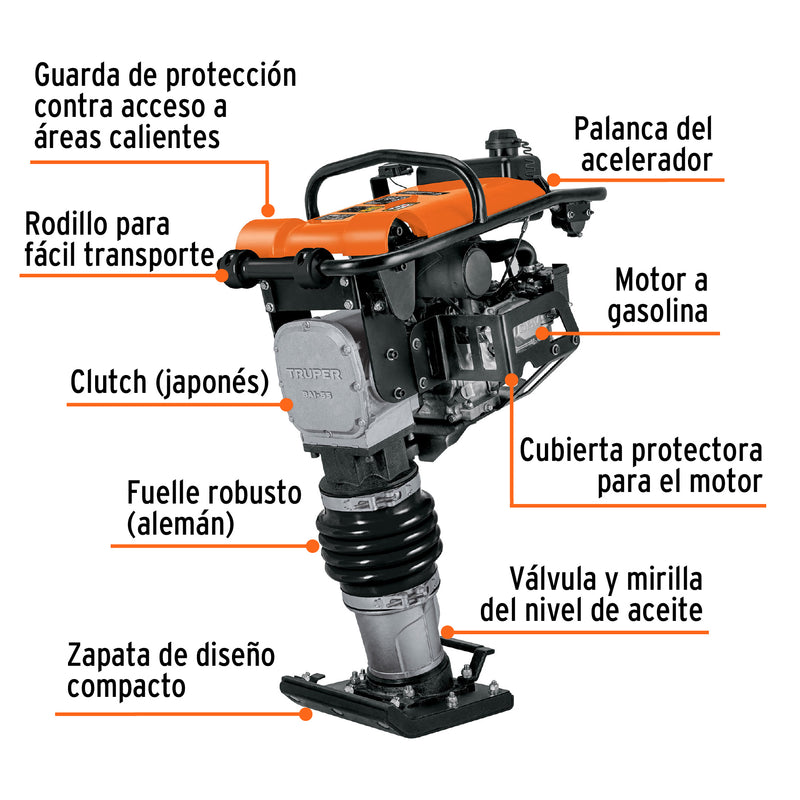 Bailarina compactadora 5.5 HP, motor Honda GX160, Truper