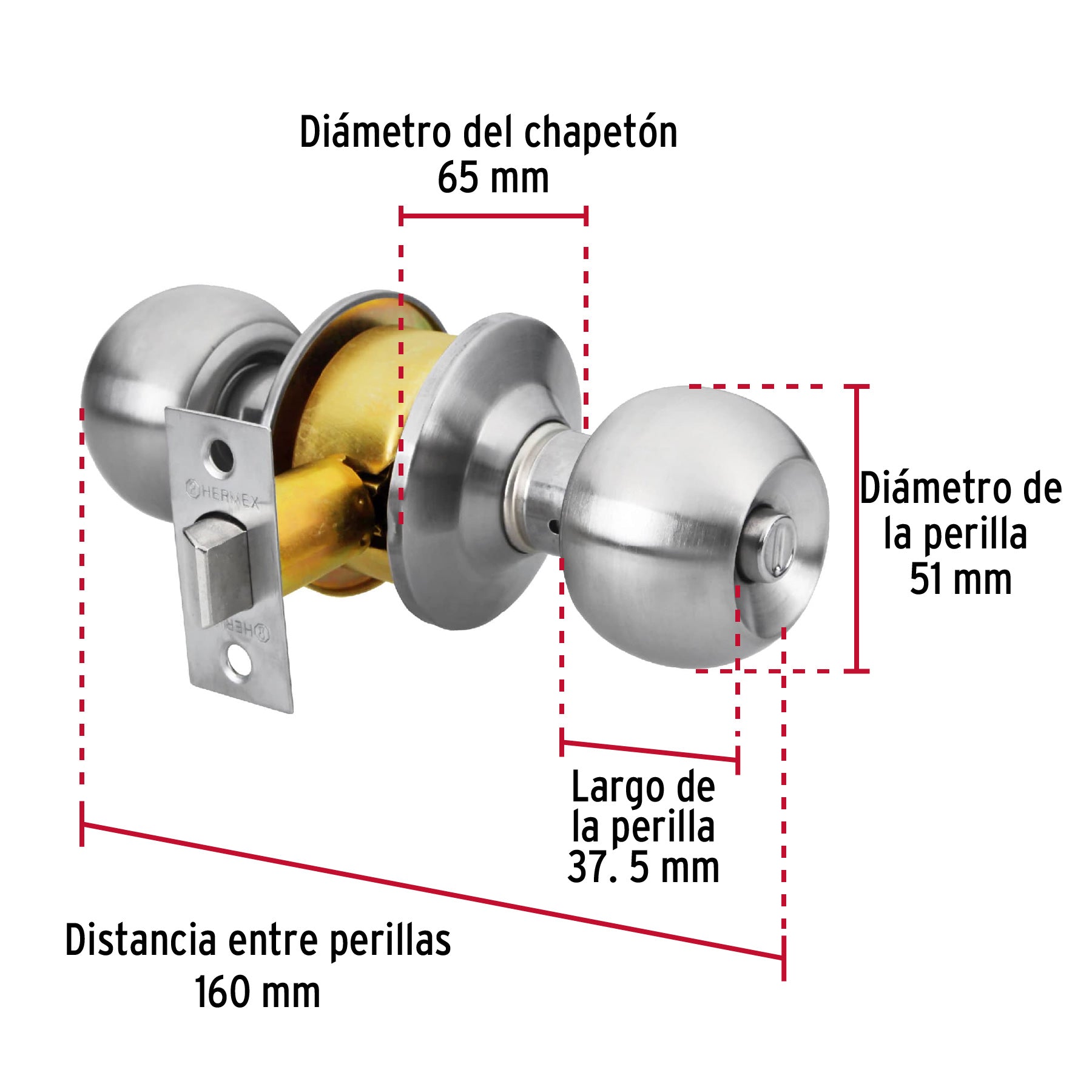 Cerradura pomo, CM, baño, cilíndrica, Hermex Basic