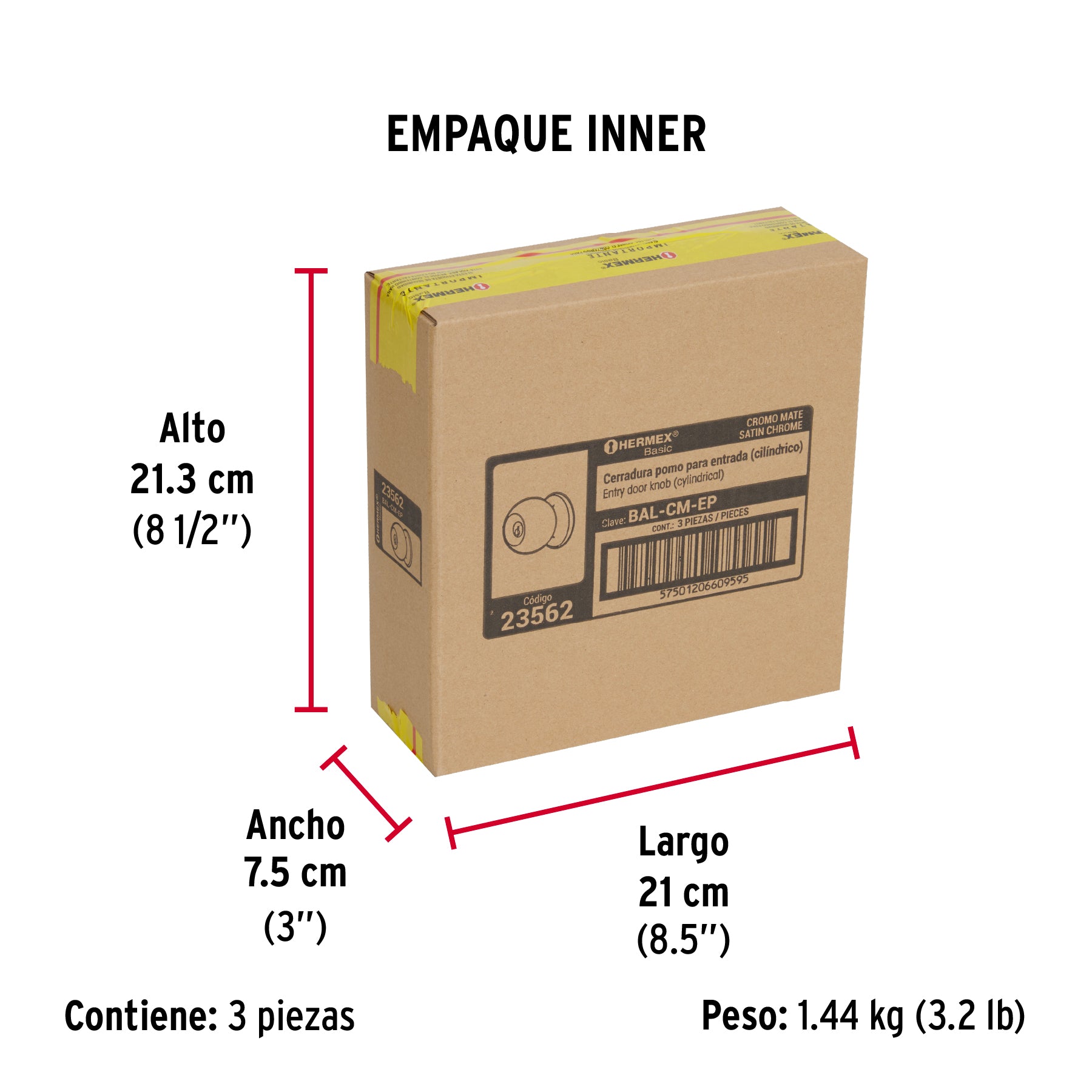 Cerradura pomo, CM, entrada, cilíndrica, Hermex Basic
