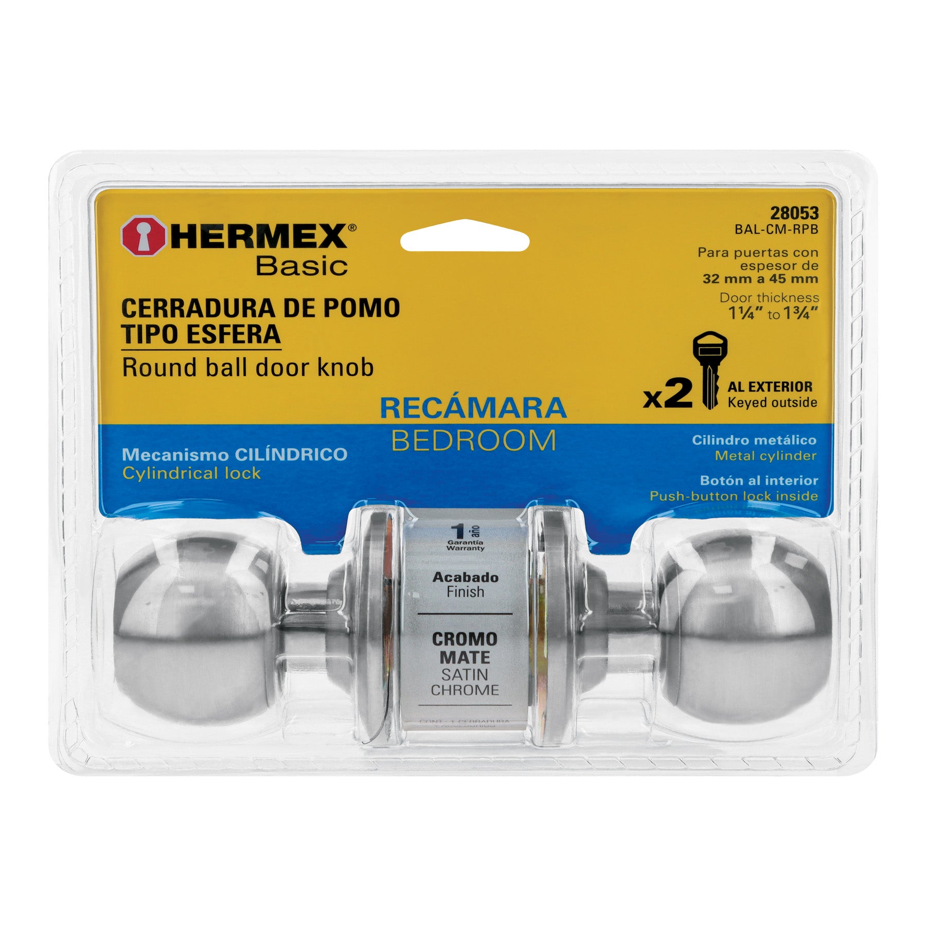 Cerradura esfera,cil, rec, cromo, HB,blister sustituto 23565