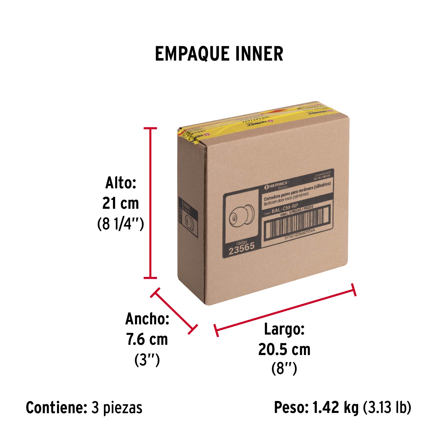 Cerradura pomo, CM, recámara, cilíndrica, Hermex Basic