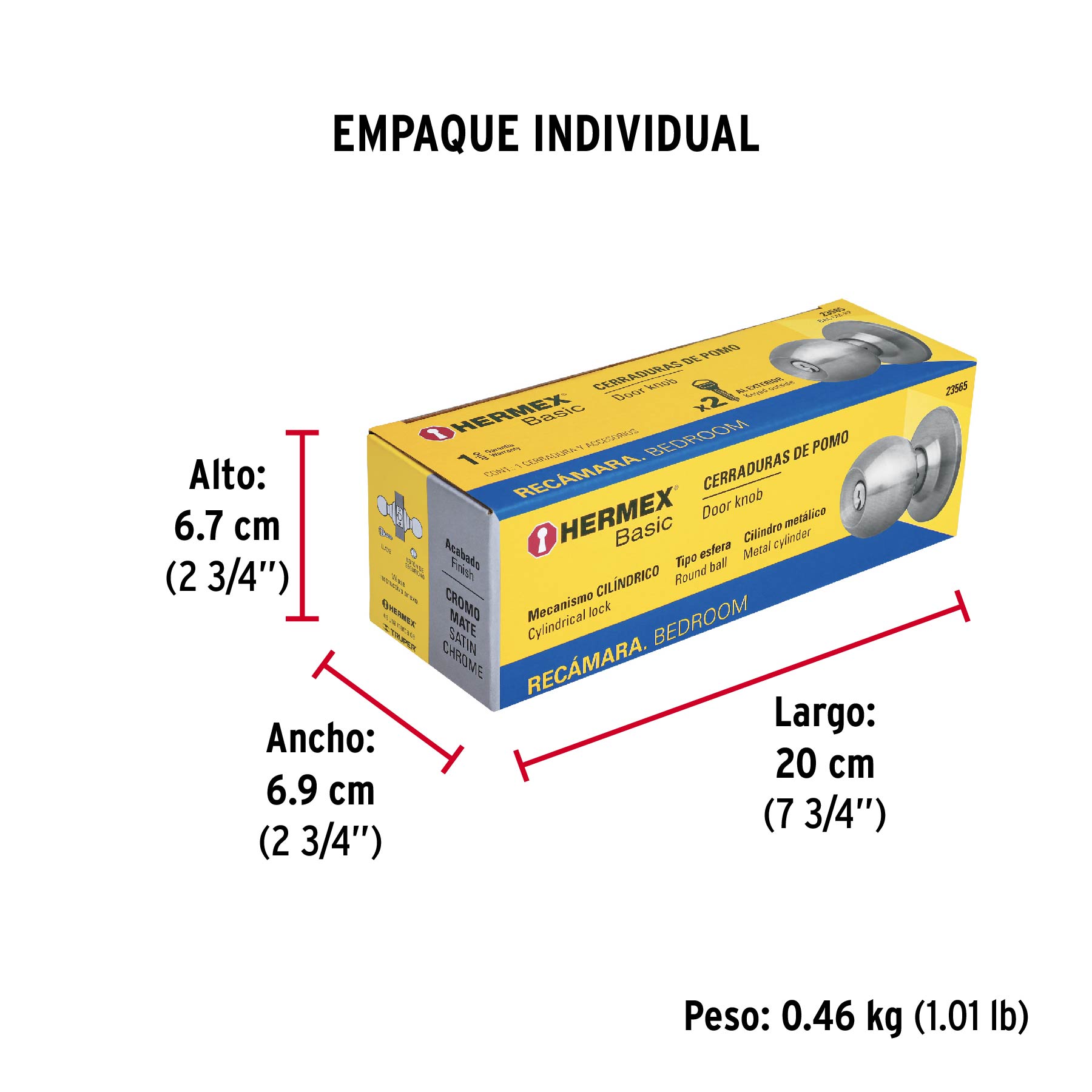Cerradura pomo, CM, recámara, cilíndrica, Hermex Basic