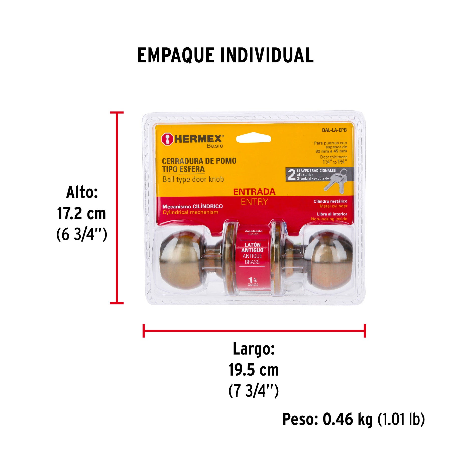 Cerradura esfera,cil, ent, antiguo,HB,blister