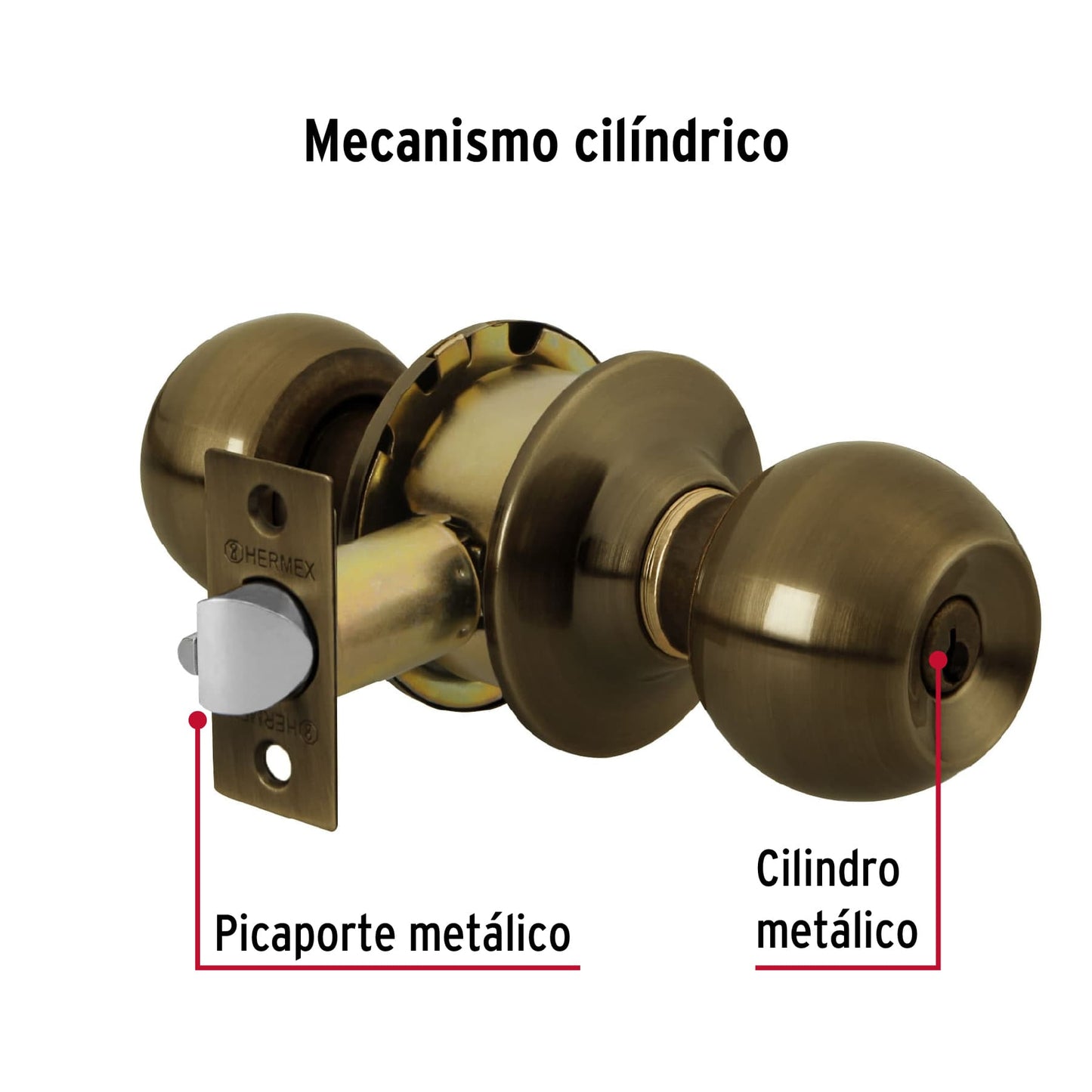Cerradura pomo, LA, recámara, cilíndrica, Hermex Basic