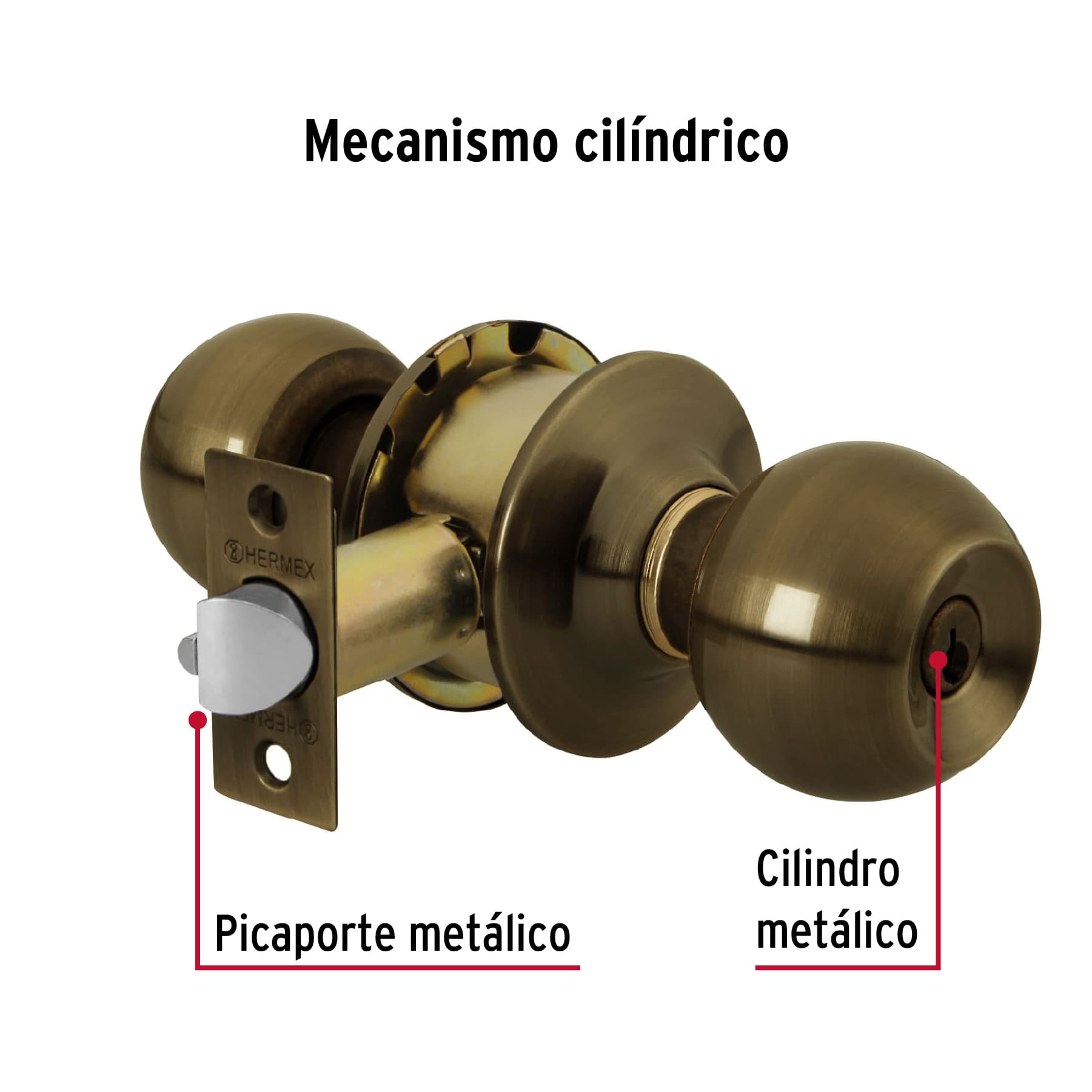Cerradura pomo, LA, recámara, cilíndrica, Hermex Basic