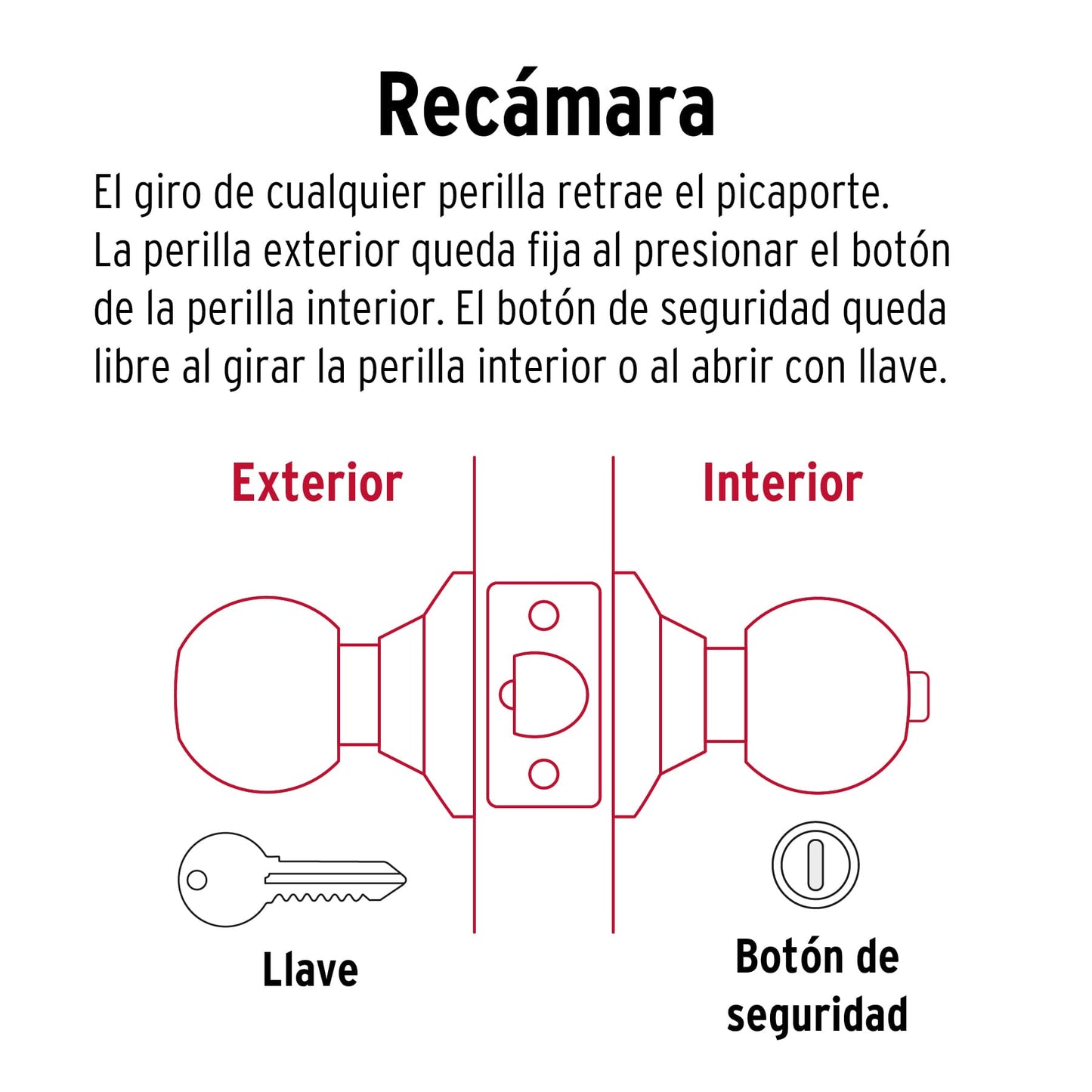 Cerradura pomo, LA, recámara, cilíndrica, Hermex Basic
