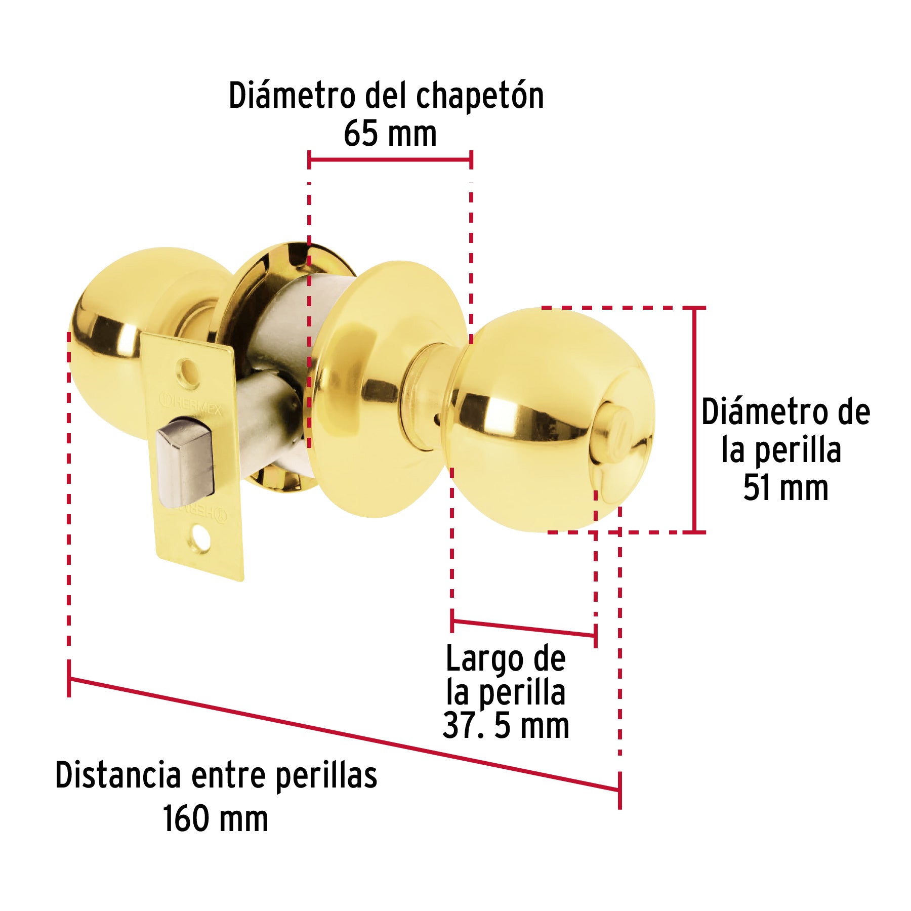 Cerradura pomo, LB, baño, cilíndrica, Hermex Basic