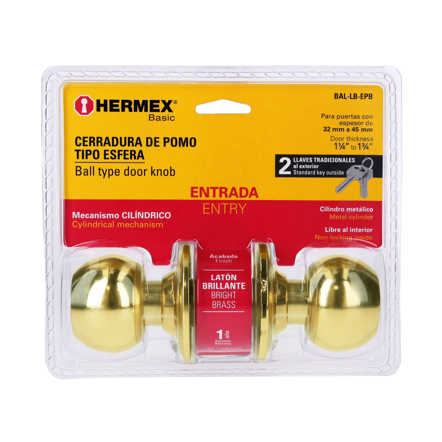 Cerradura esfera,cil,ent,brillante,HB,blister
