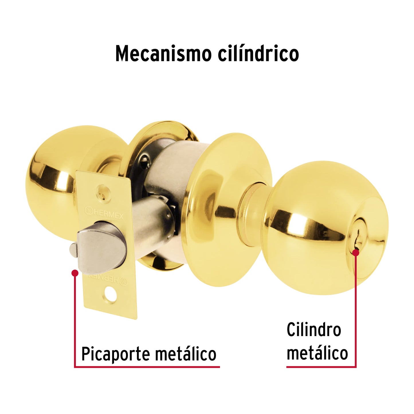 Cerradura pomo, LB, entrada, cilíndrica, Hermex Basic