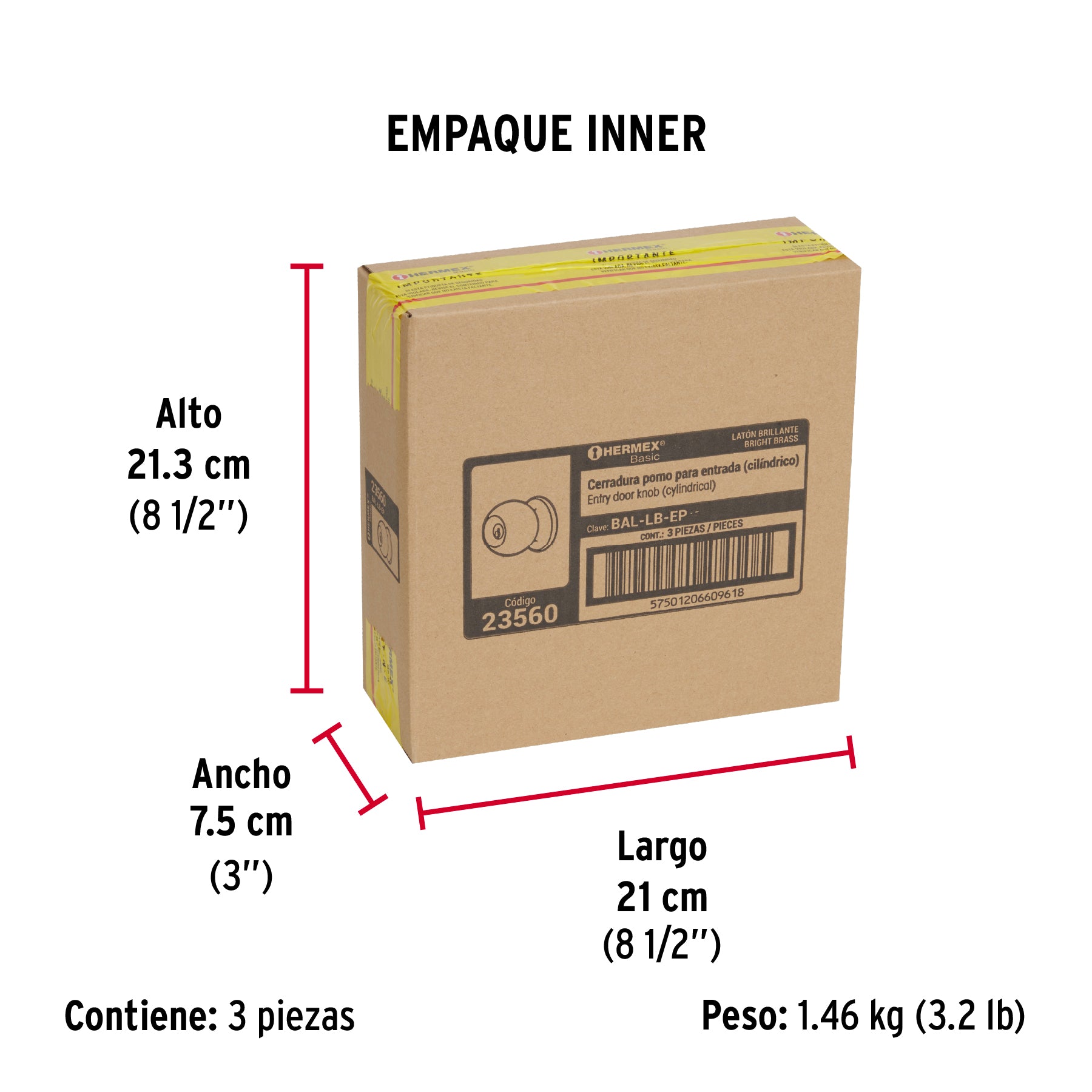 Cerradura pomo, LB, entrada, cilíndrica, Hermex Basic