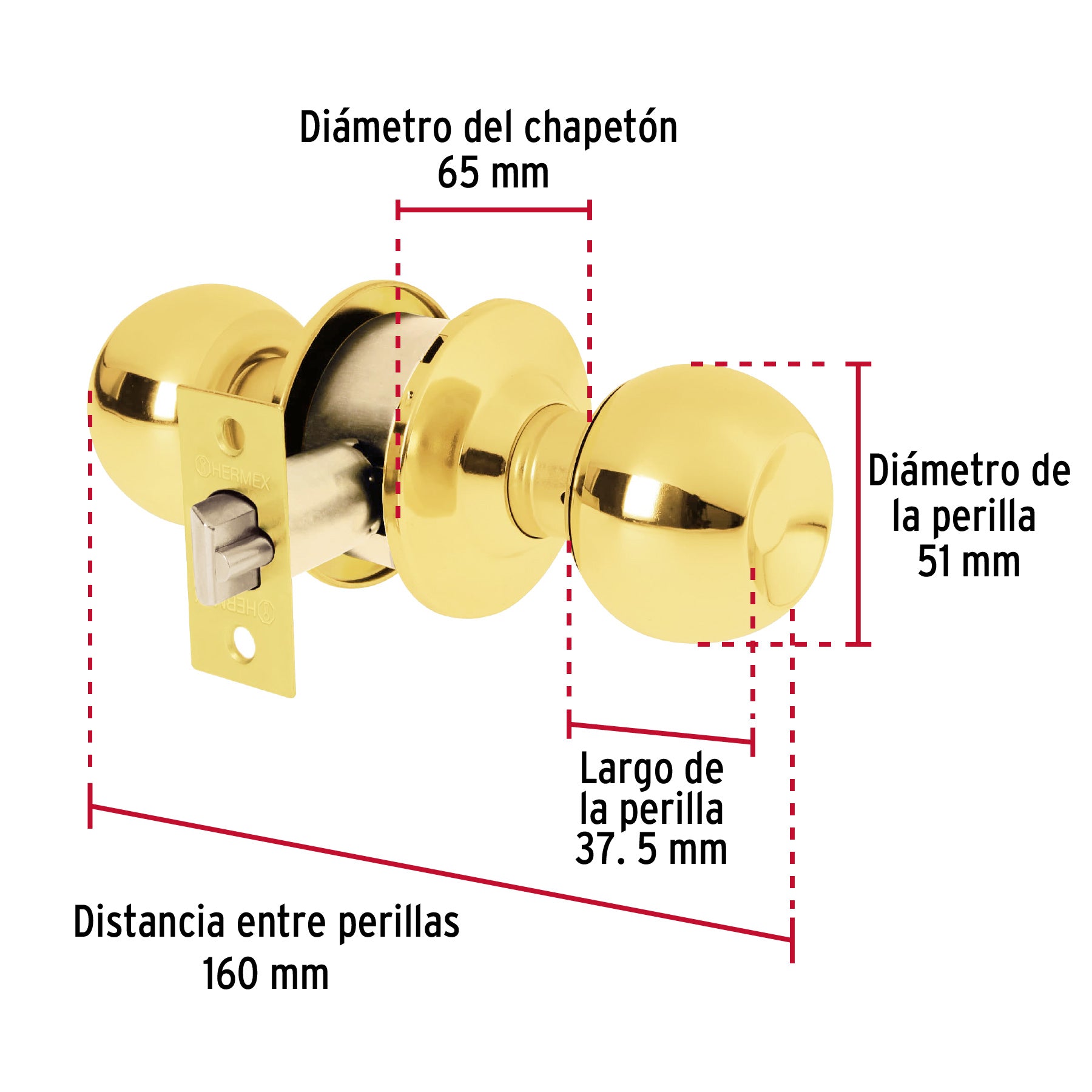 Cerradura pomo, LB, entrada, cilíndrica, Hermex Basic