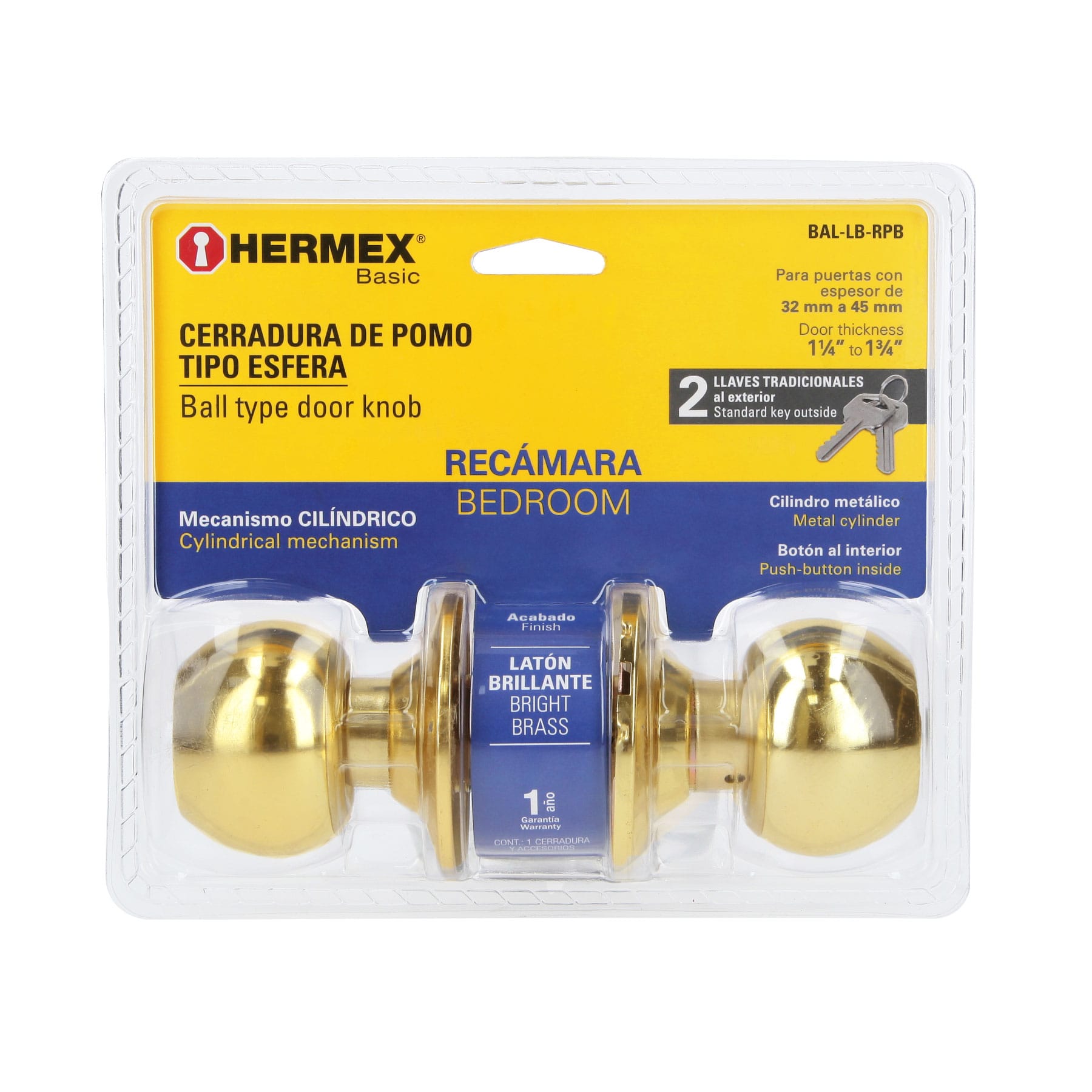 Cerradura esfera,cil,rec,brillante,HB,blister