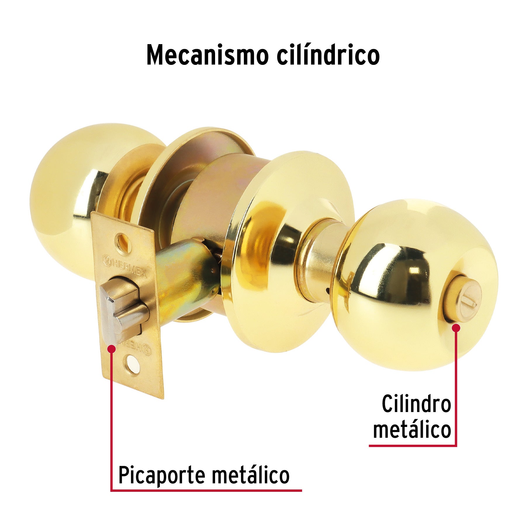 Cerradura pomo, LB, recámara, cilíndrica, Hermex Basic