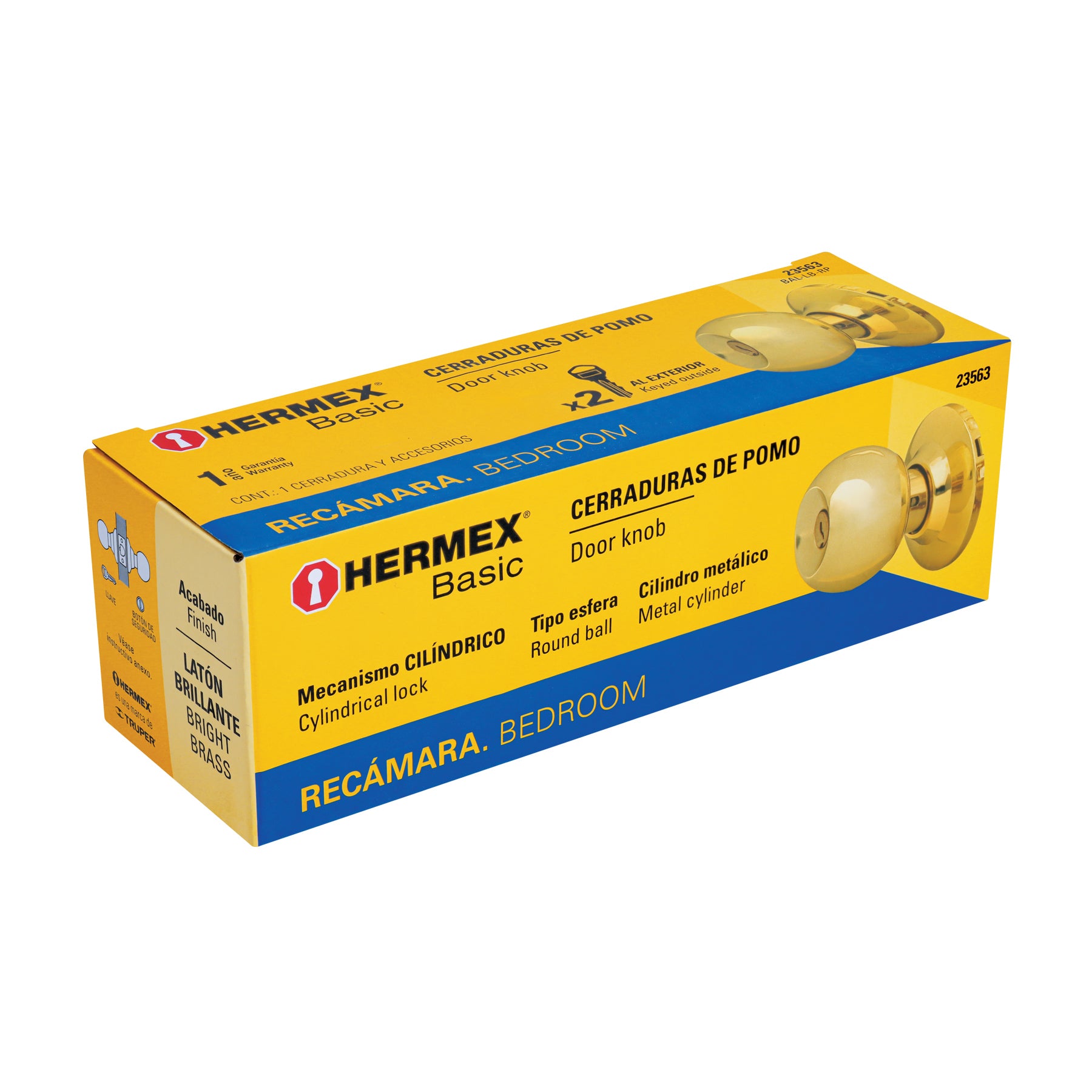 Cerradura pomo, LB, recámara, cilíndrica, Hermex Basic