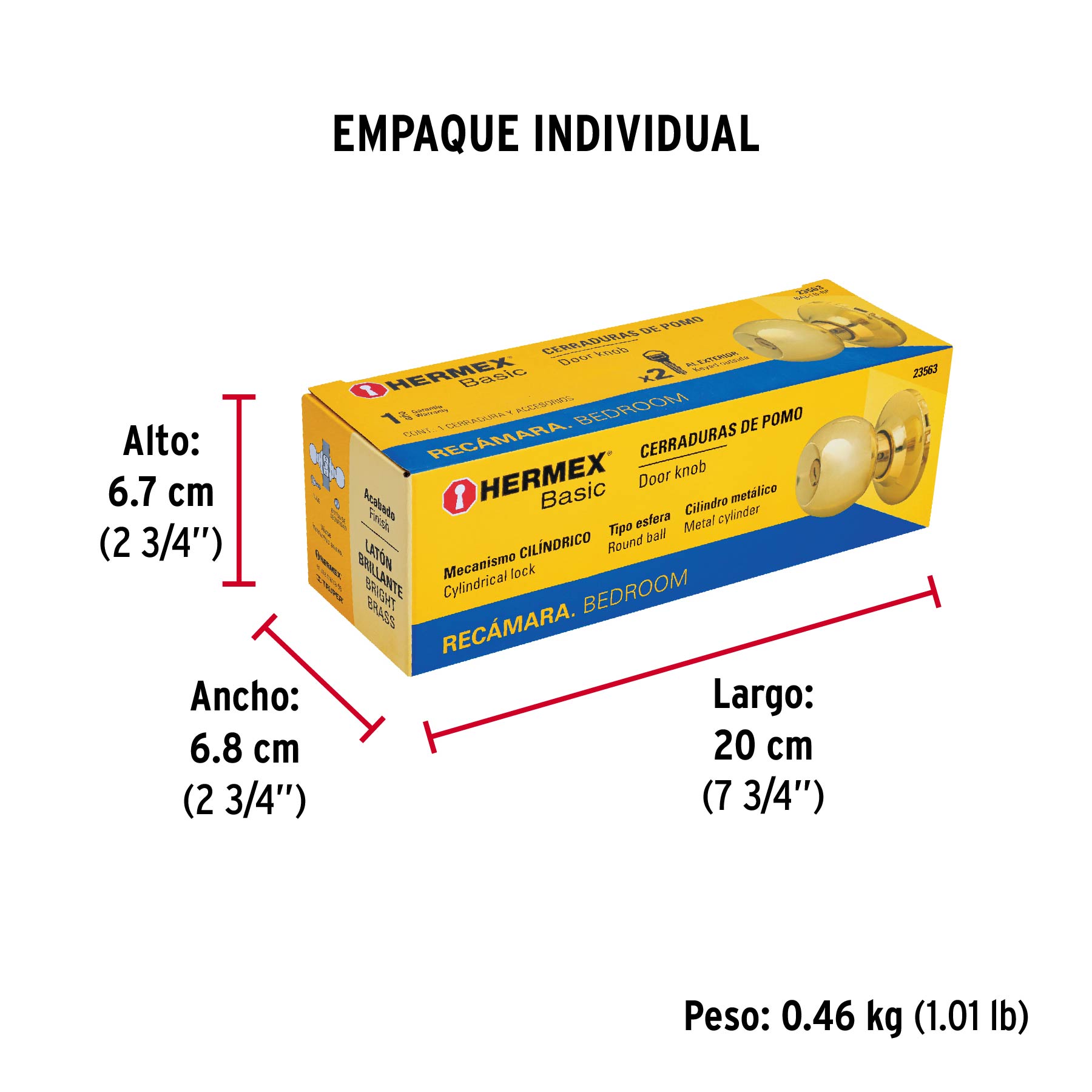 Cerradura pomo, LB, recámara, cilíndrica, Hermex Basic