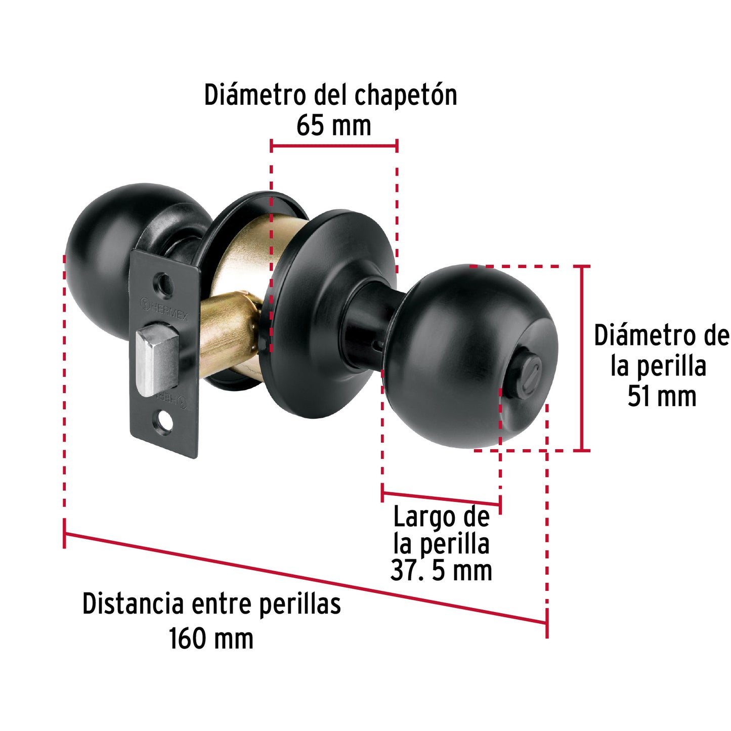Cerradura esfera, cil, baño, negro, blíster, Basic