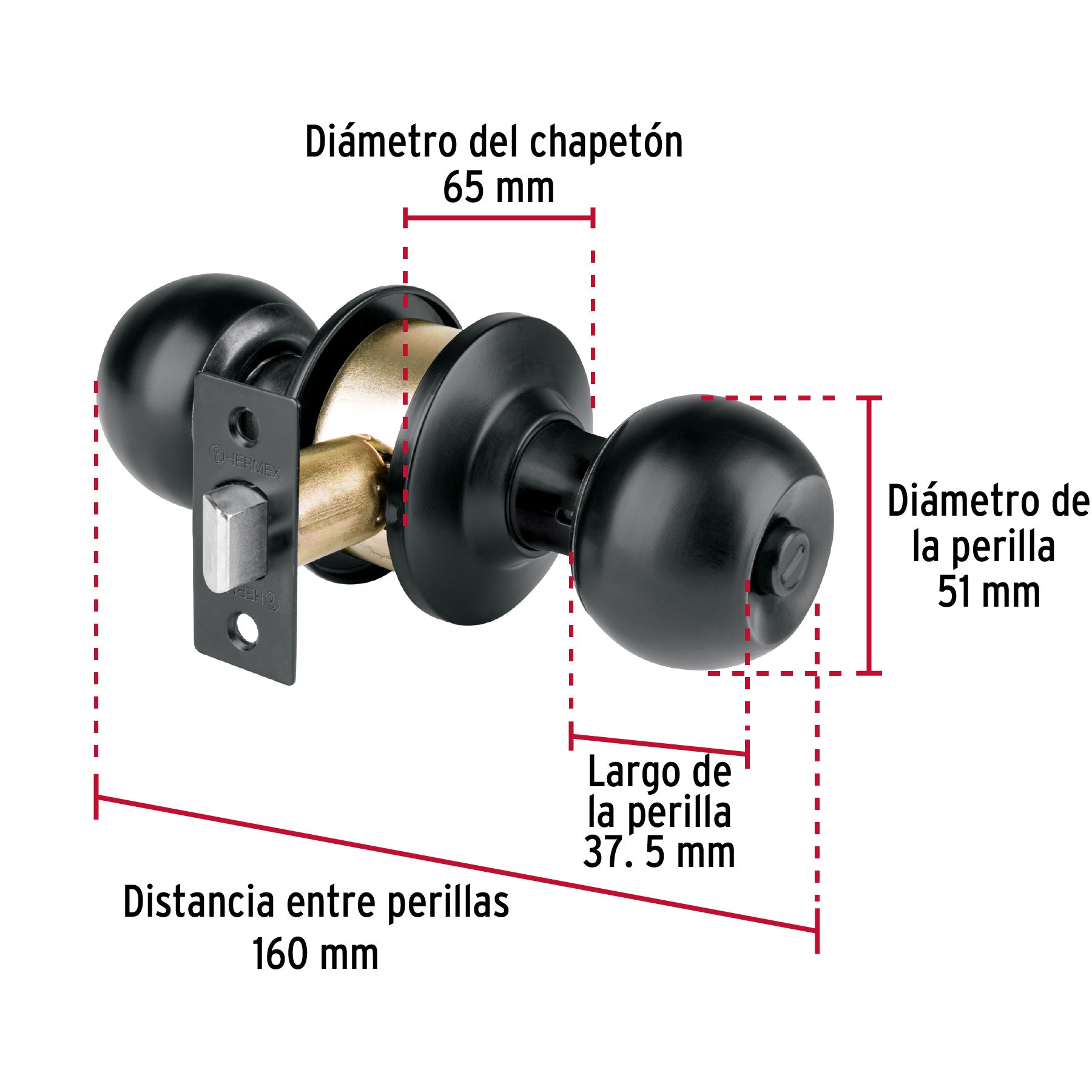 Cerradura esfera, cil, baño, negro, blíster, Basic
