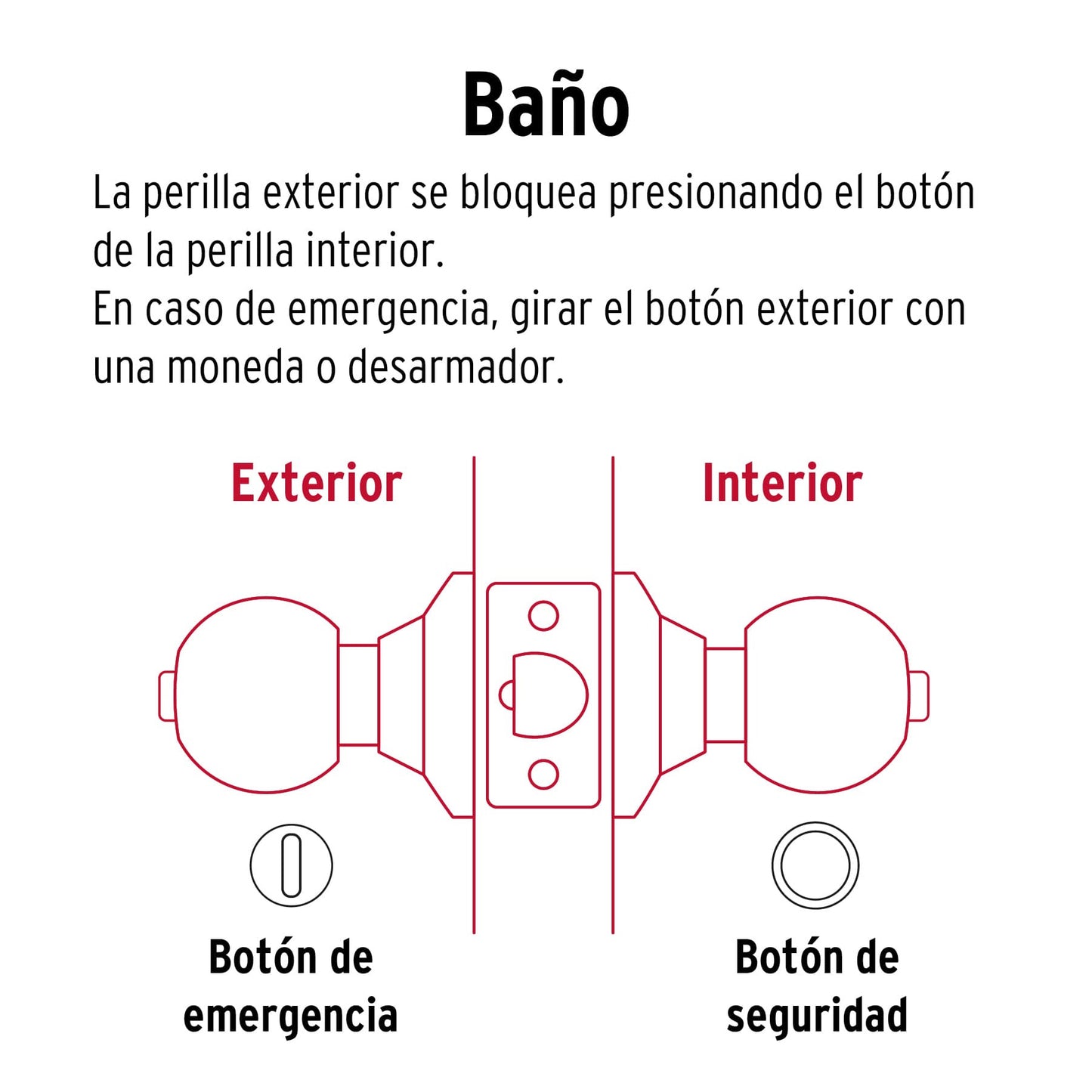 Cerradura tipo esfera, cilíndrico, baño, negro, Basic
