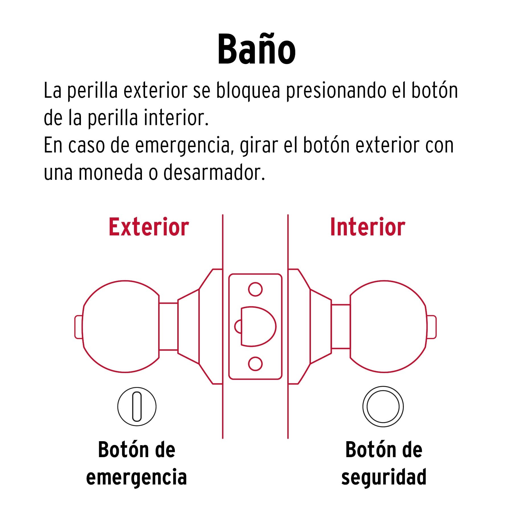 Cerradura tipo esfera, cilíndrico, baño, negro, Basic