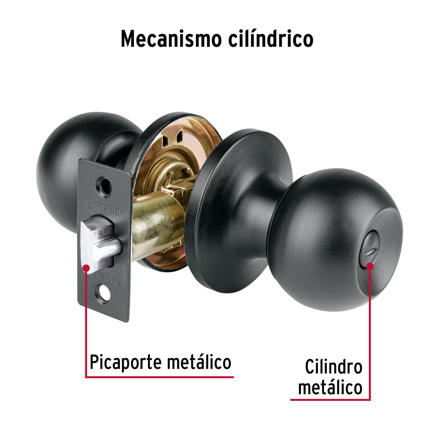 Cerradura tipo esfera, cilíndrico, entrada, negro, Basic
