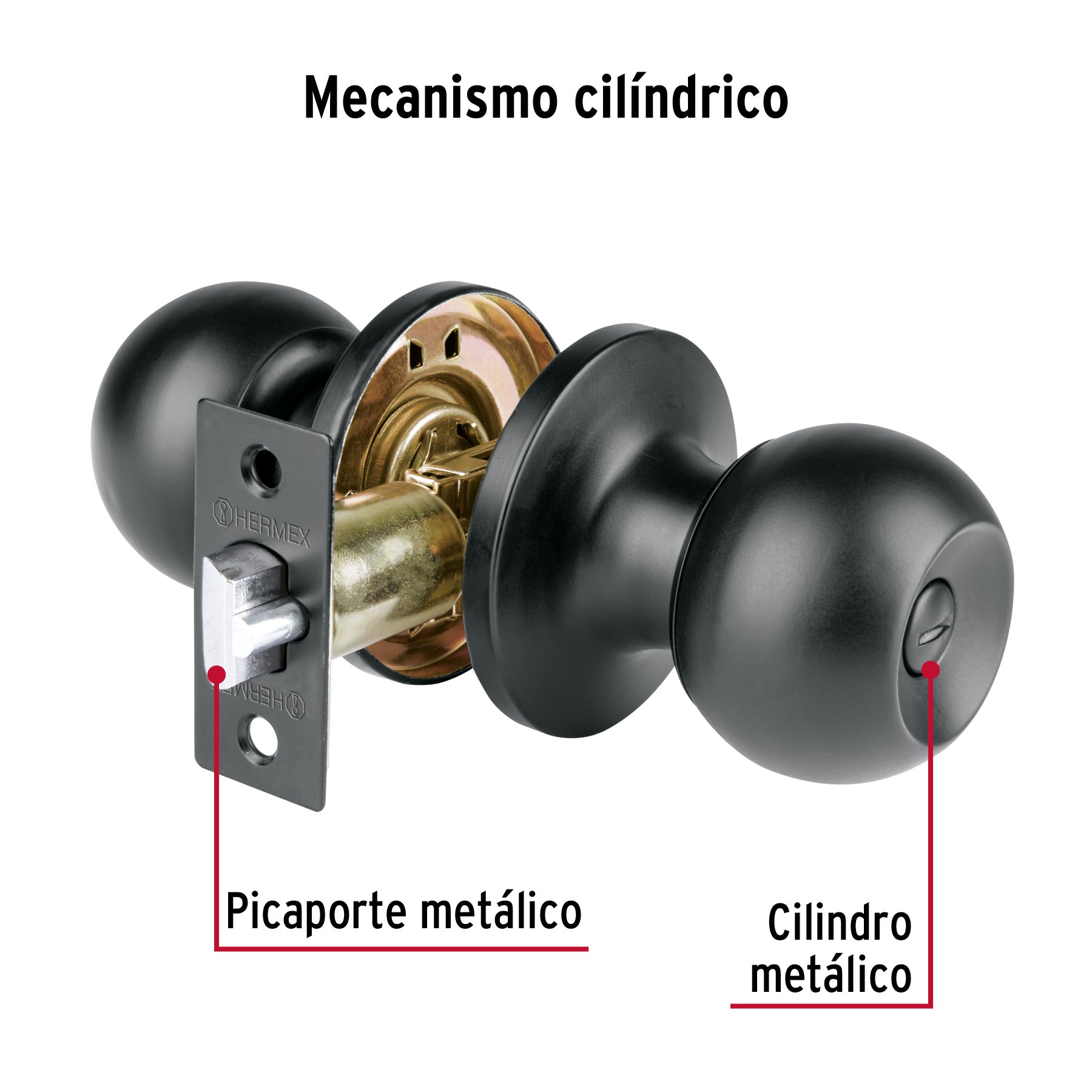 Cerradura tipo esfera, cilíndrico, entrada, negro, Basic