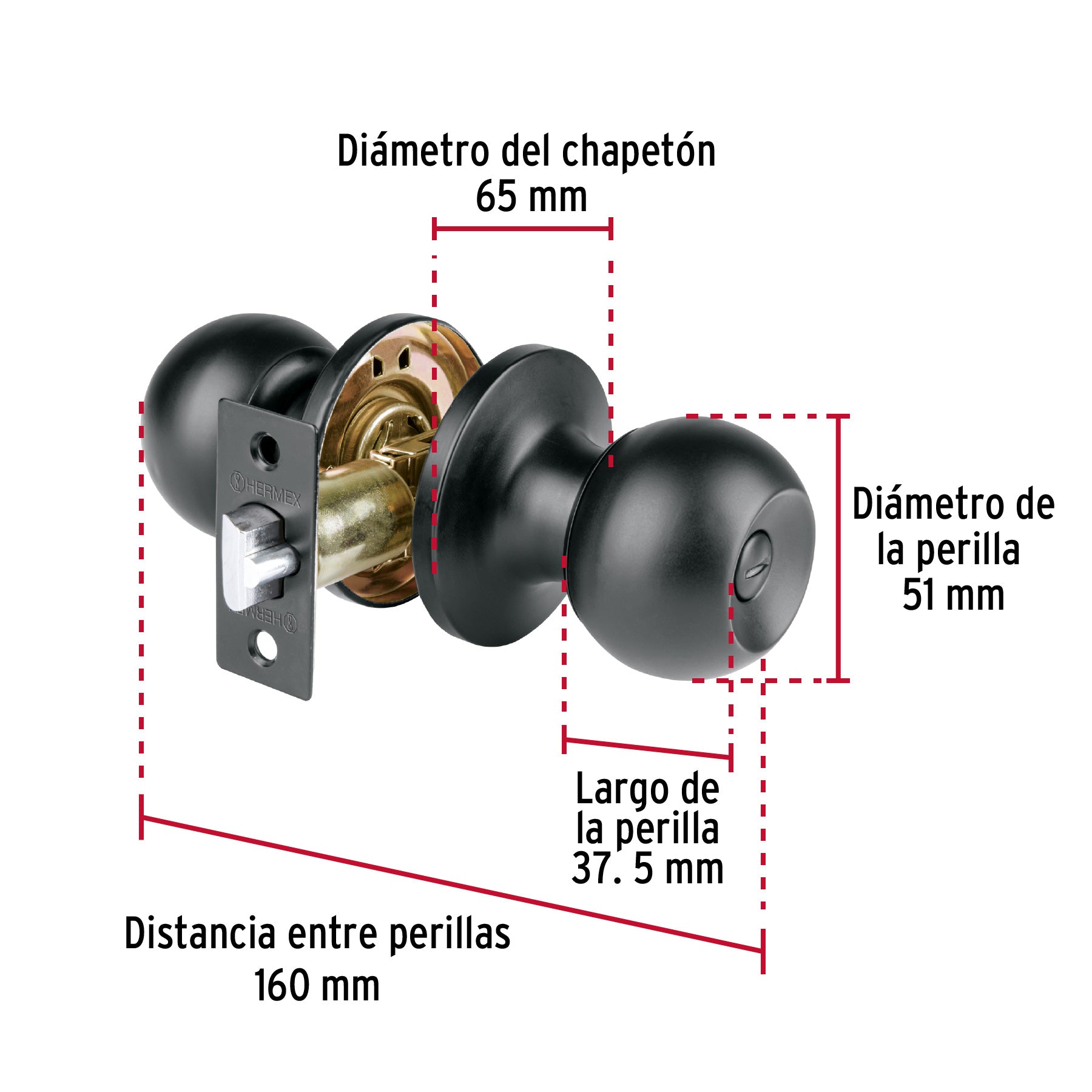 Cerradura tipo esfera, cilíndrico, entrada, negro, Basic