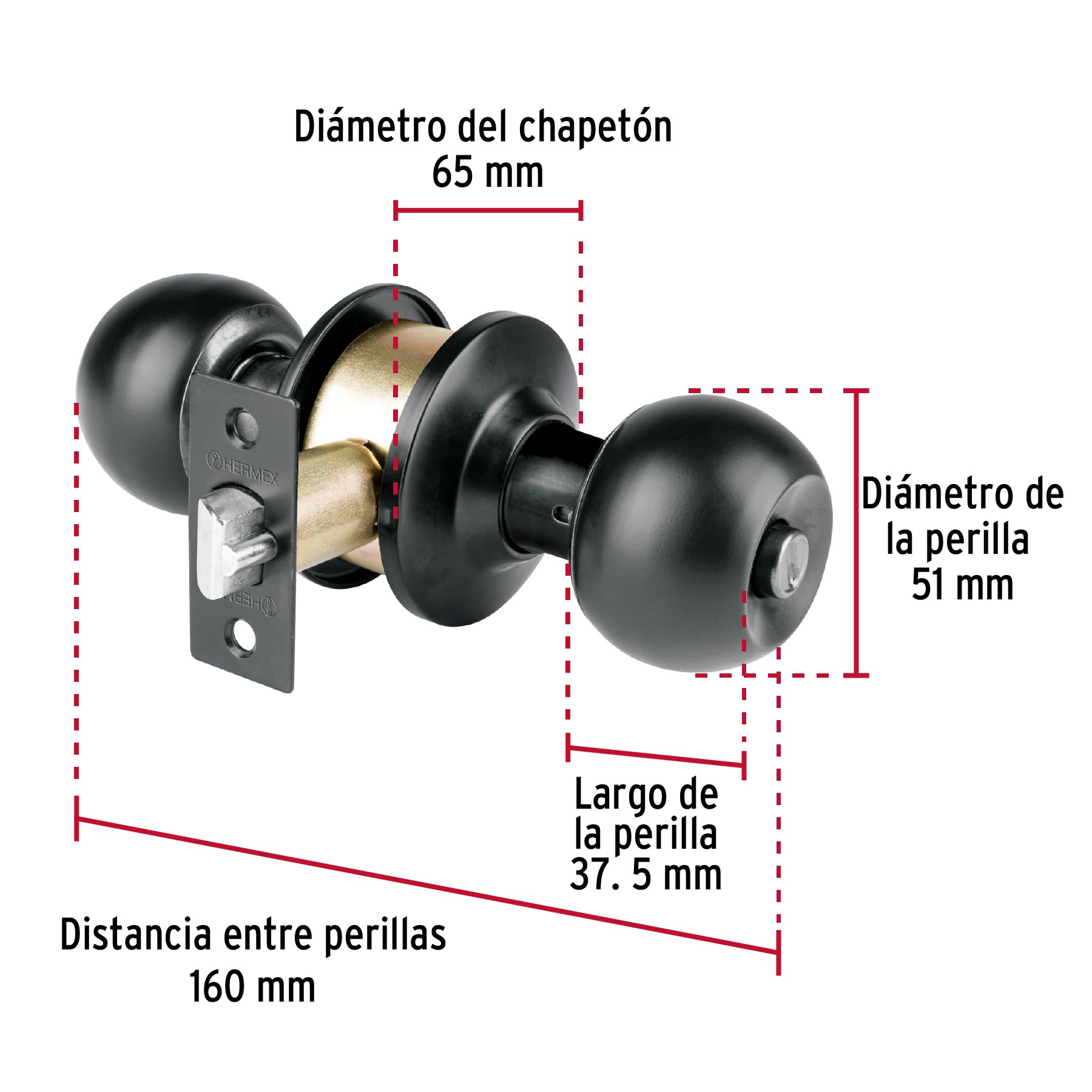 Cerradura tipo esfera, cilíndrico, recámara, negro, Basic