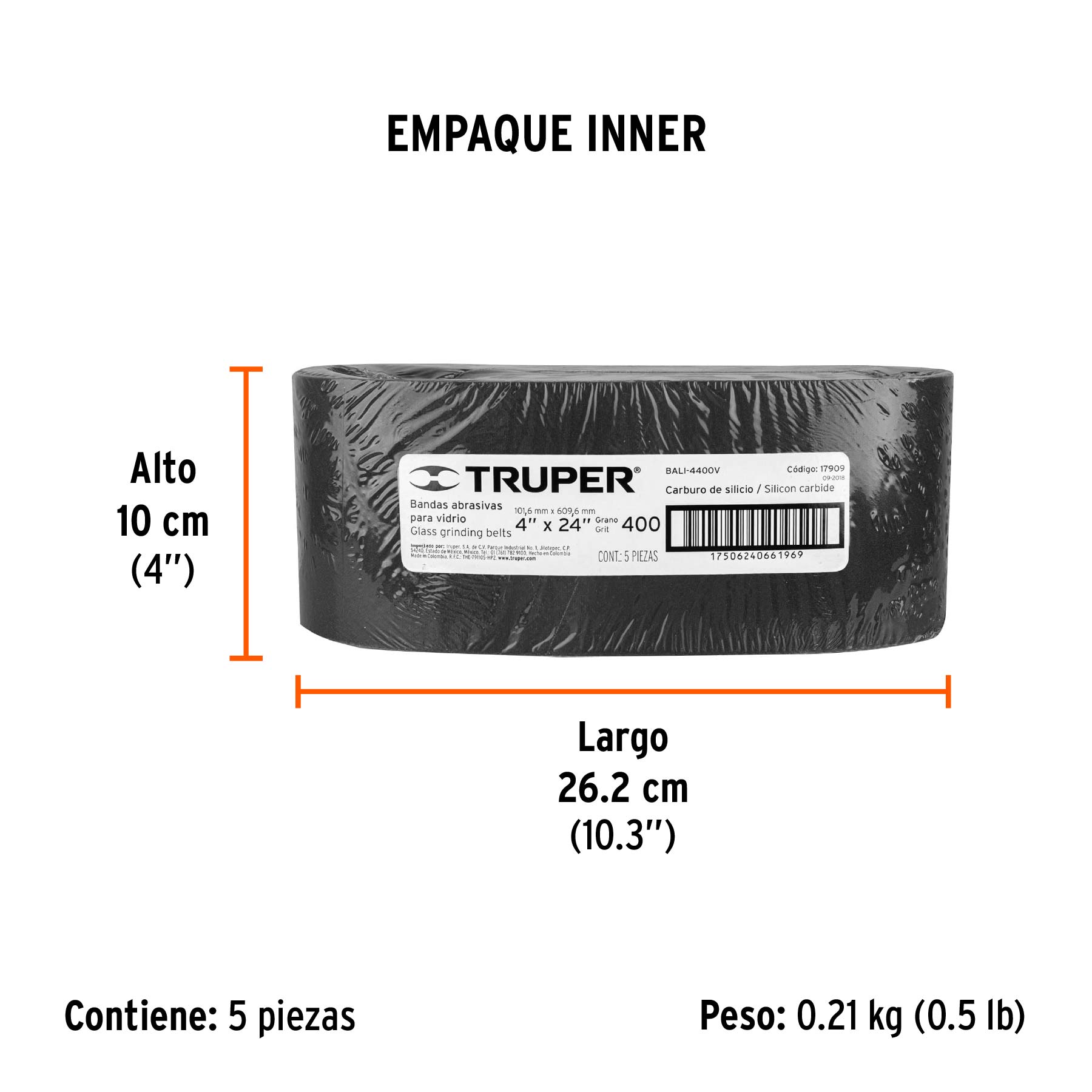 Banda de lija para vidrio 4 X 24" grano 400