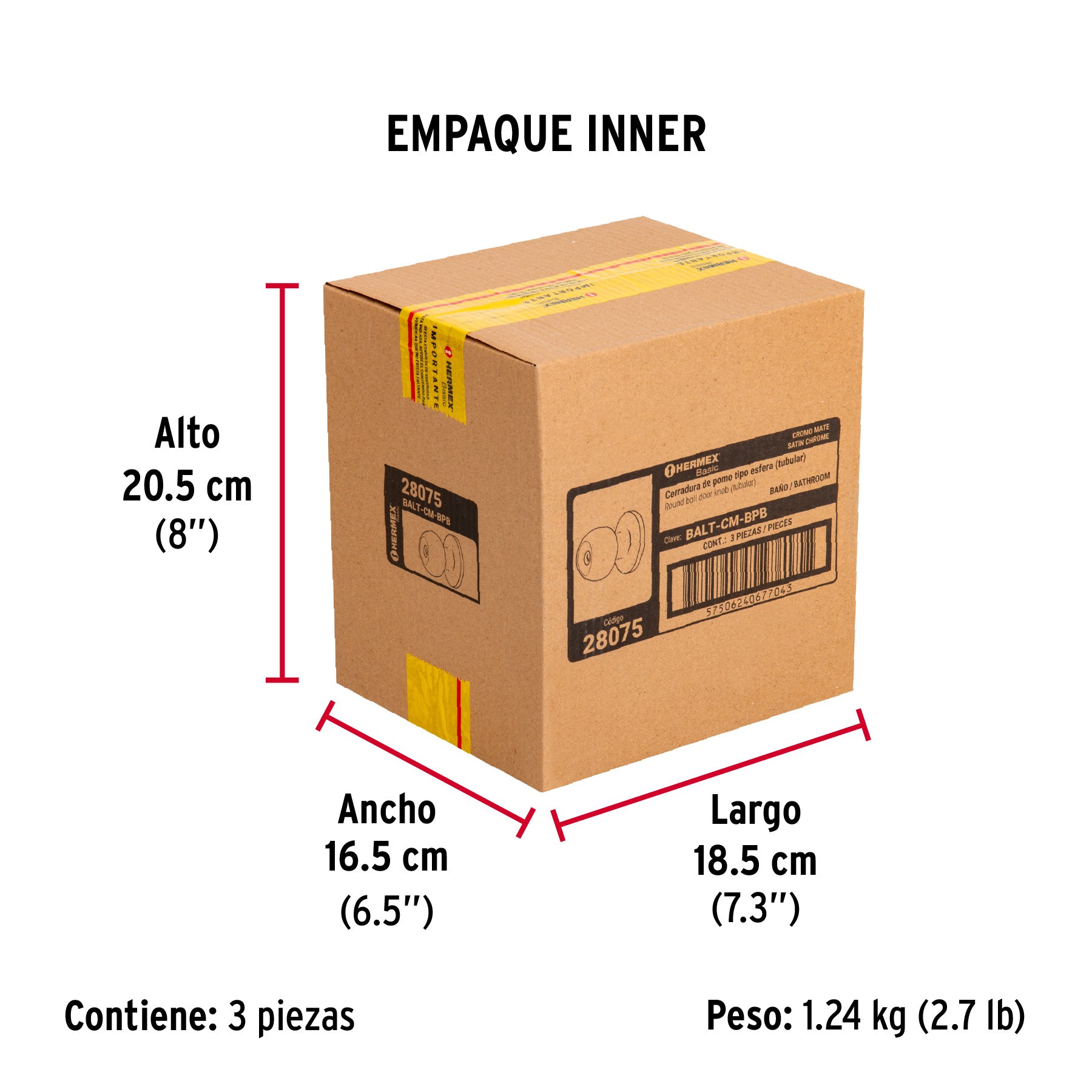 Cerradura esfera,tub,baño,cromo,Basic,blister