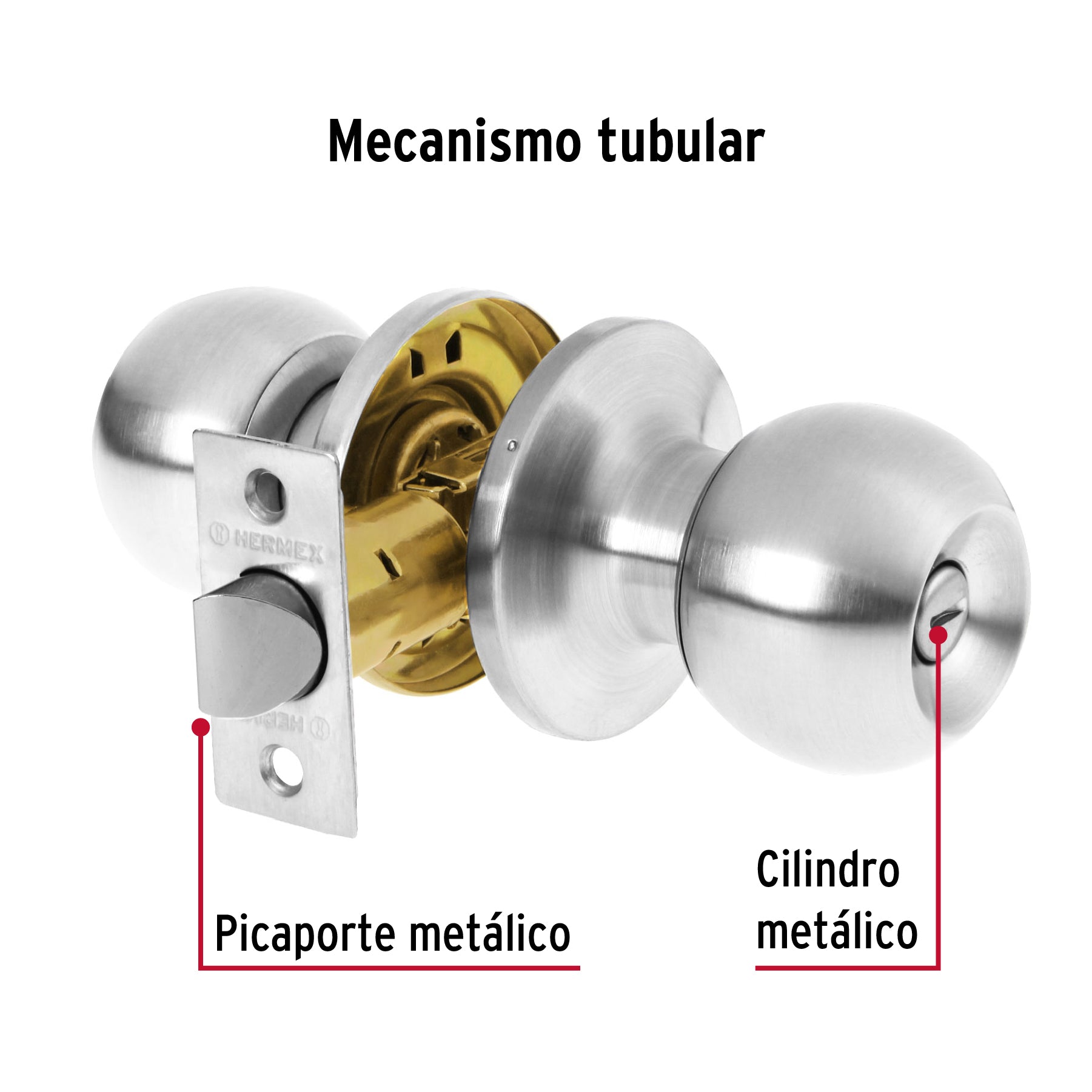 Cerradura pomo, CM, baño, tubular, Hermex Basic