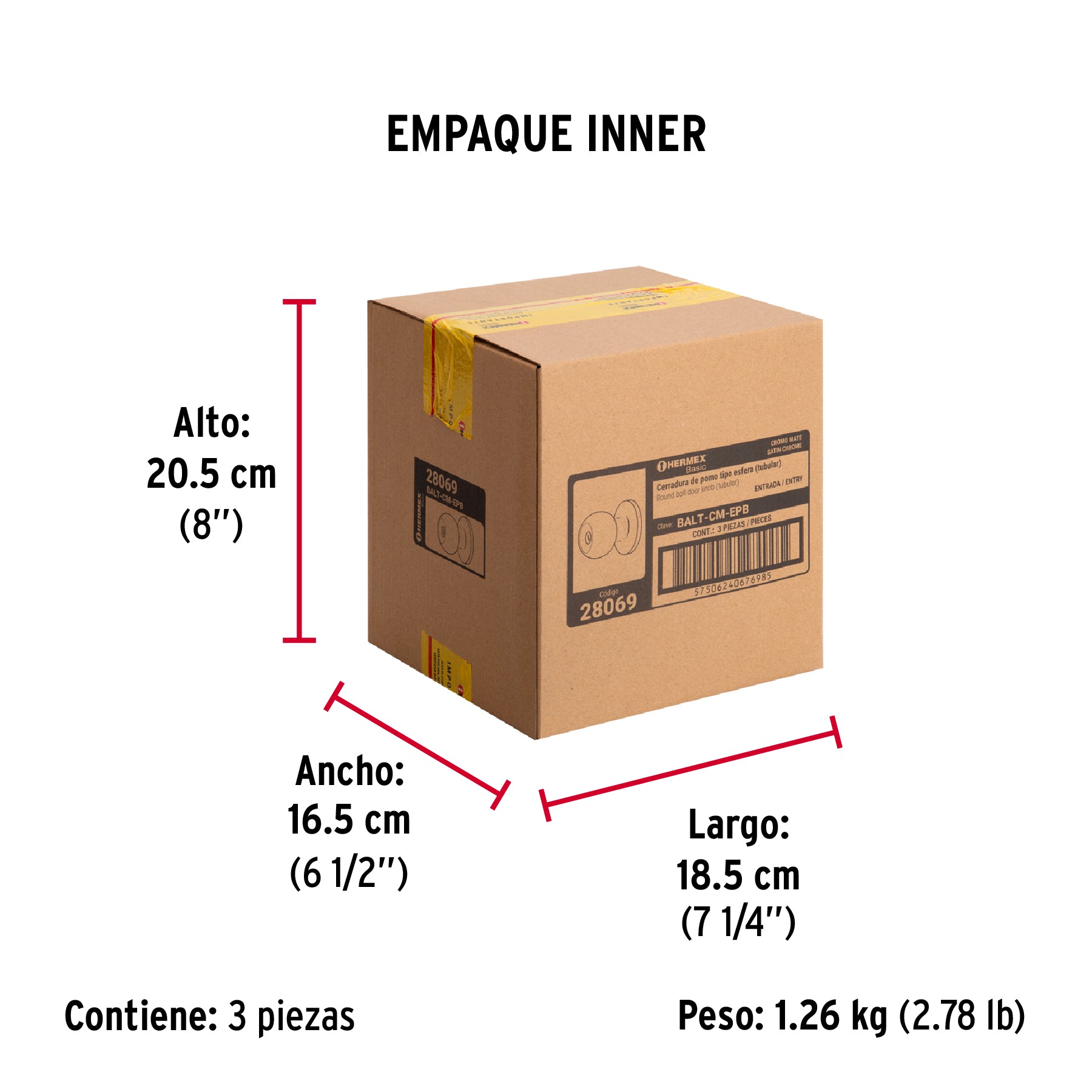 Cerradura esfera,tub,ent,cromo, Basic,blister