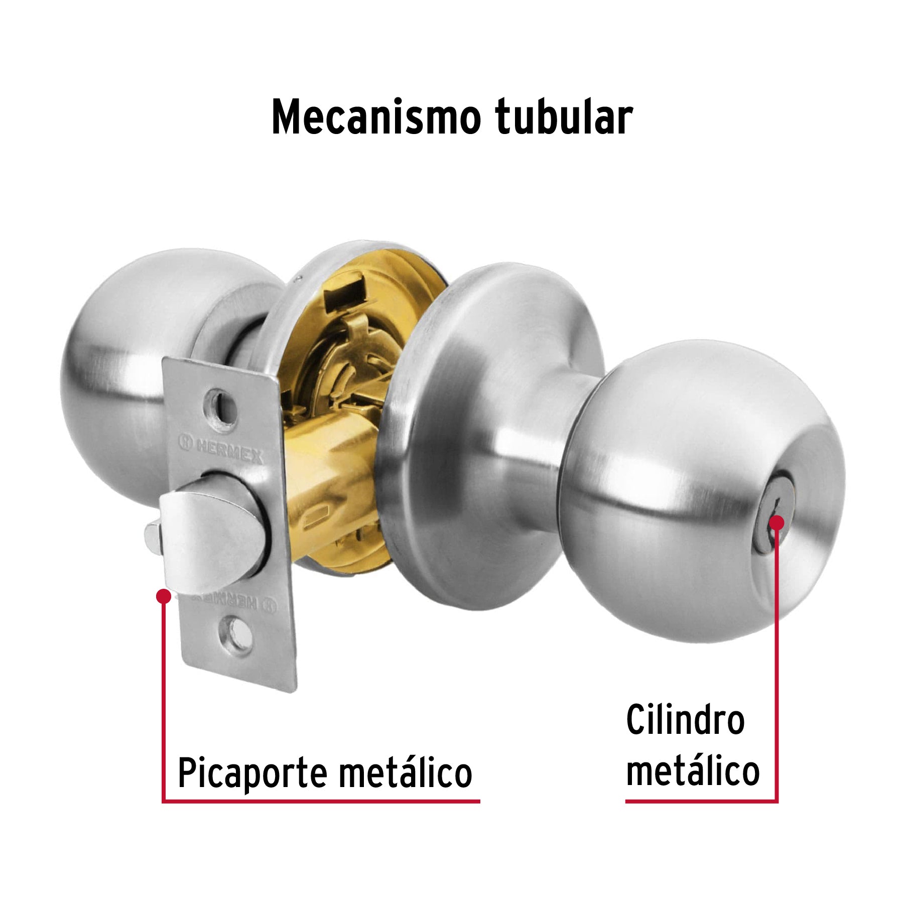 Cerradura pomo, CM, entrada, tubular, Hermex Basic