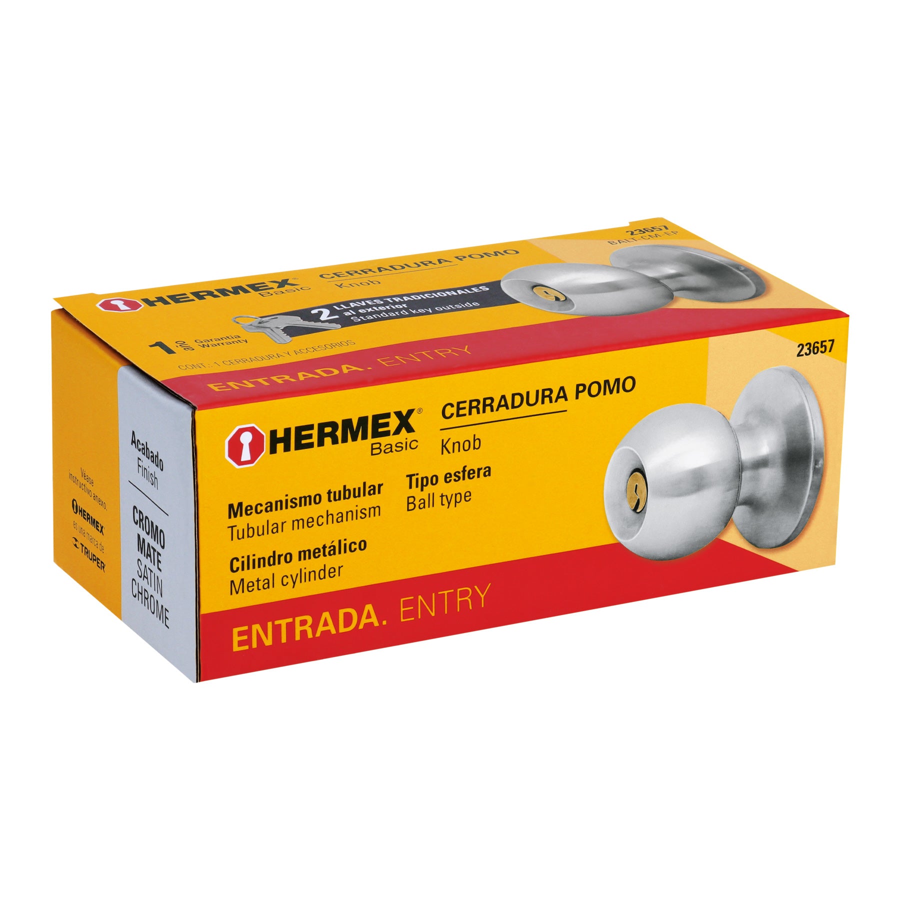 Cerradura pomo, CM, entrada, tubular, Hermex Basic