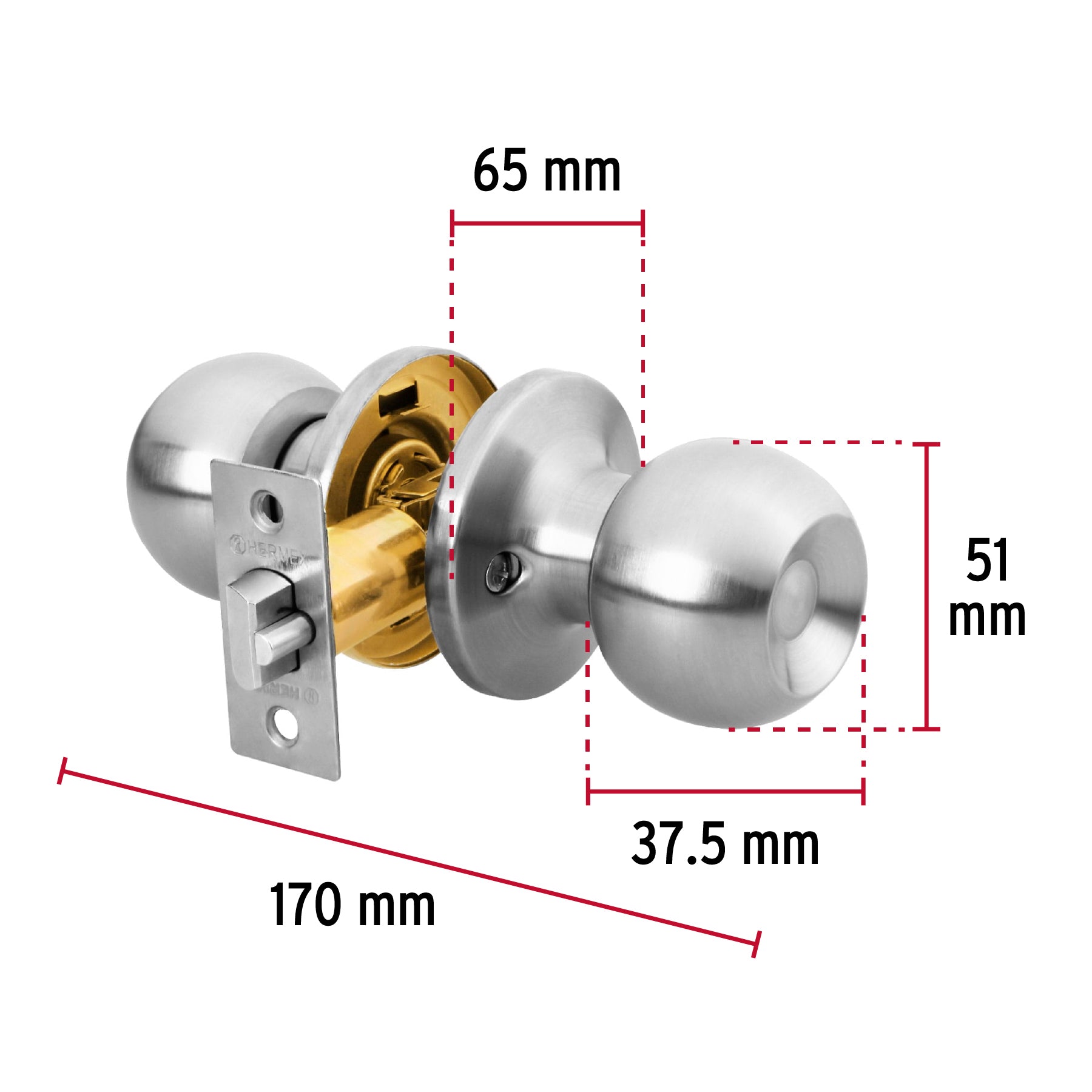Cerradura pomo, CM, entrada, tubular, Hermex Basic