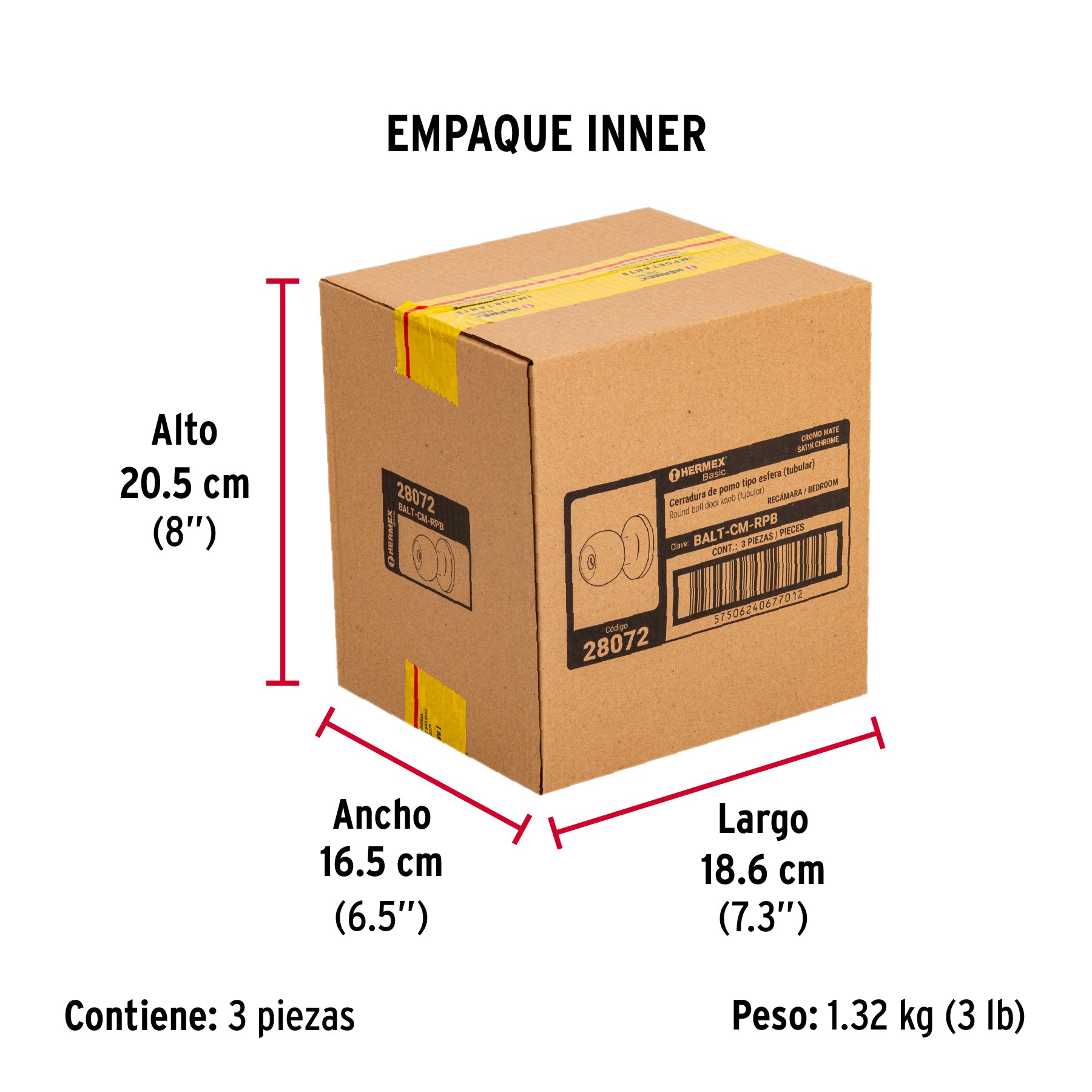 Cerradura esfera,tub,rec,cromo, Basic,blister