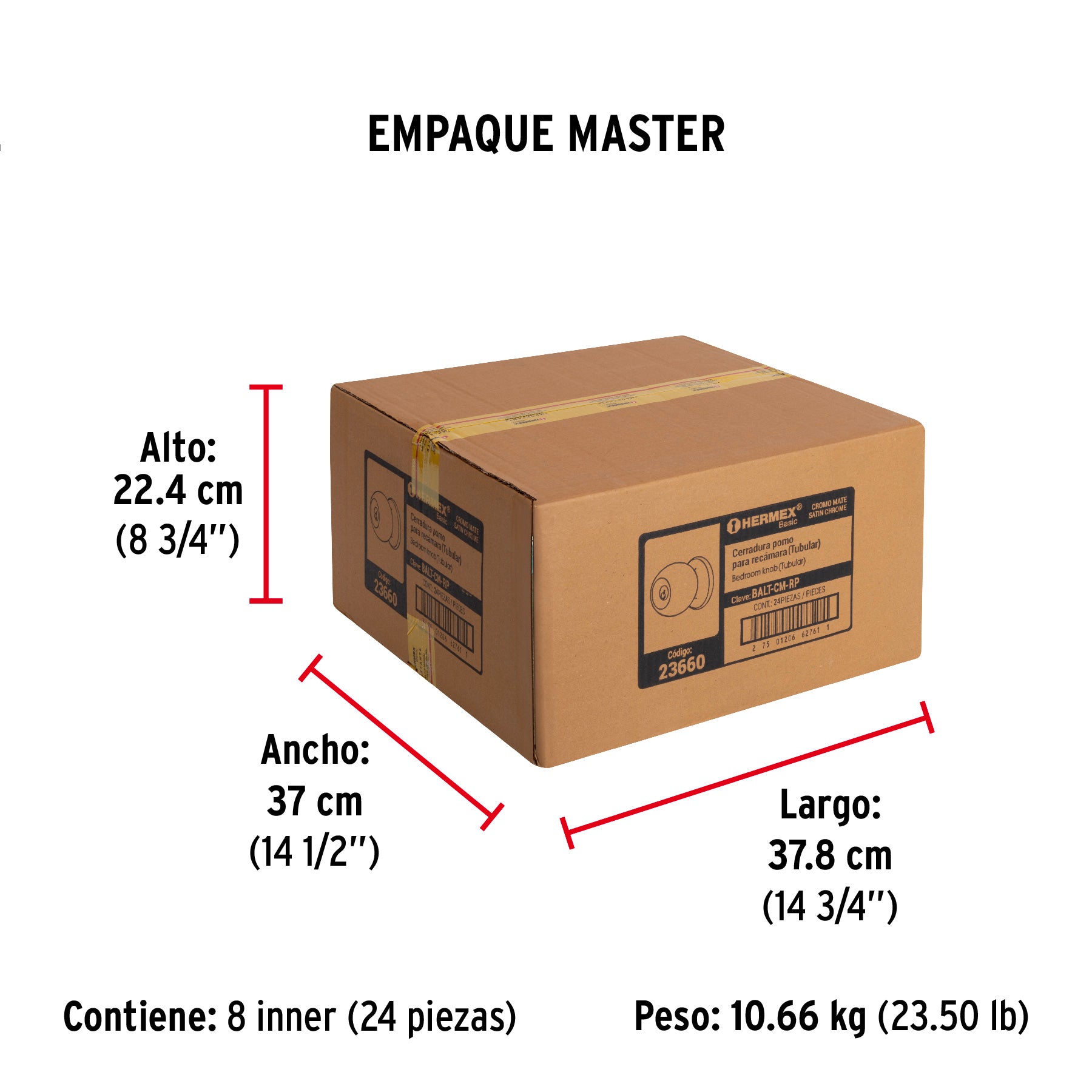 Cerradura pomo, CM, recámara, tubular, Hermex Basic