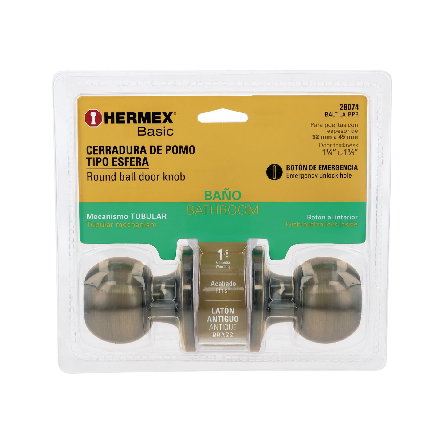 Cerradura esfera,tub,baño, ant, Basic,blister
