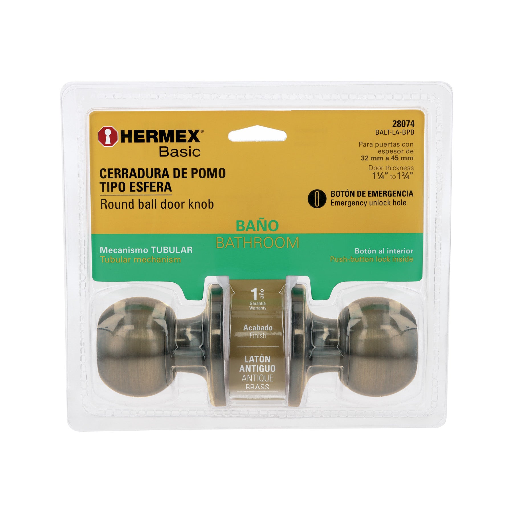 Cerradura esfera,tub,baño, ant, Basic,blister