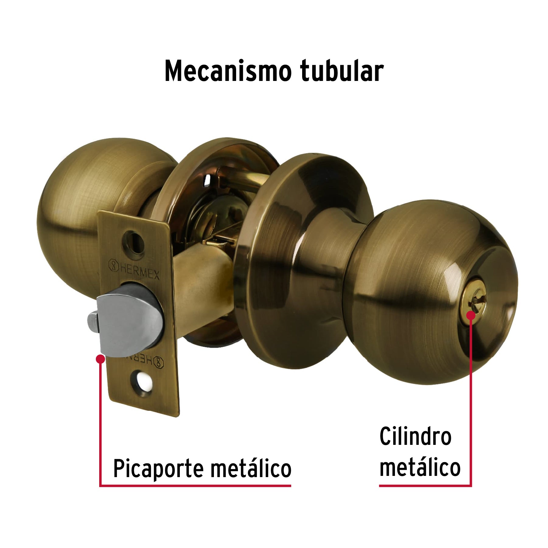 Cerradura pomo, LA, entrada, tubular, Hermex Basic