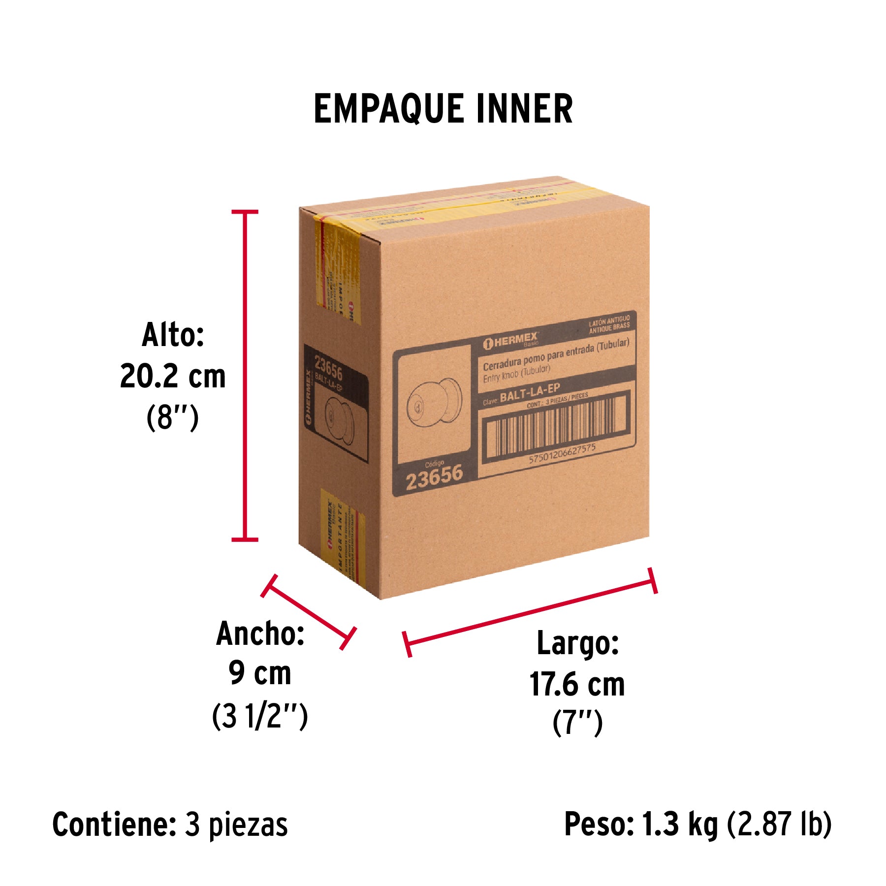 Cerradura pomo, LA, entrada, tubular, Hermex Basic