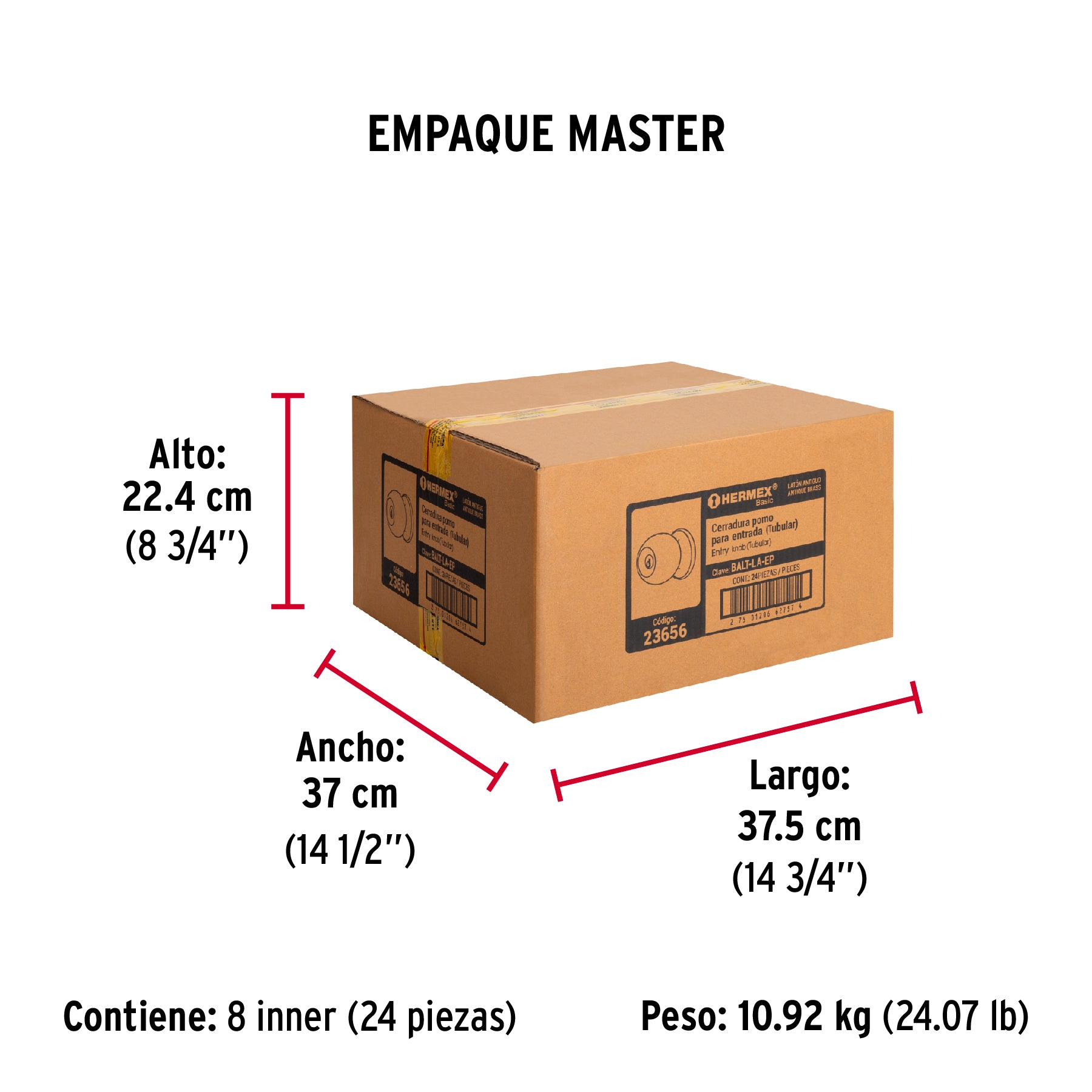 Cerradura pomo, LA, entrada, tubular, Hermex Basic